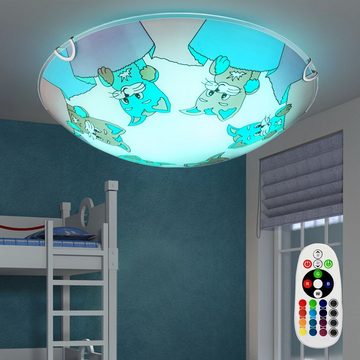 etc-shop Dekolicht, Leuchtmittel inklusive, Warmweiß, Farbwechsel, Kinder Zimmer Decken Leuchte Glas Fernbedienung Katzen Motive im Set