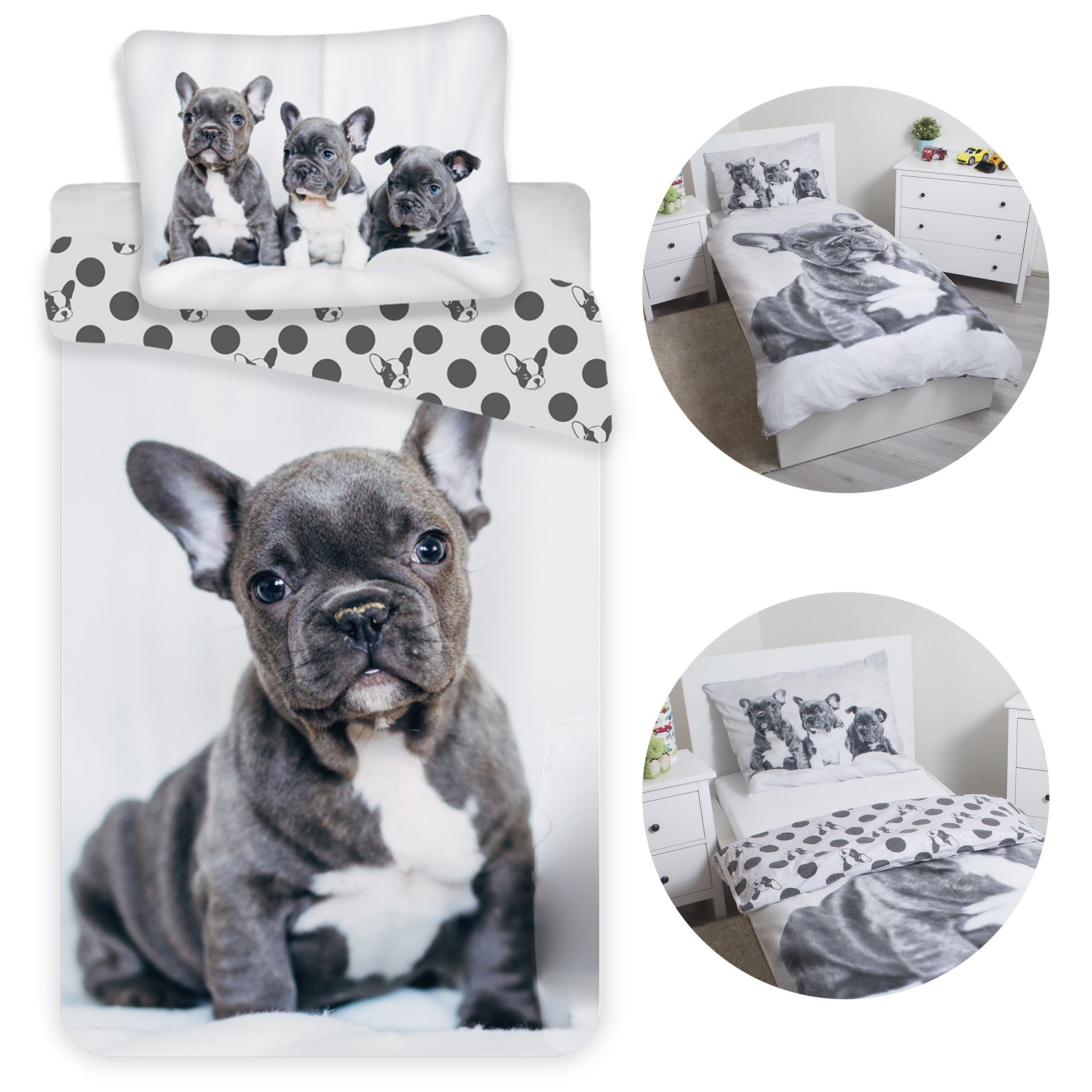 Sarcia.eu Bettwäsche Bulldogge Bettwäsche-Set, Baumwoll-Zip-Bettwäsche 140x günstig online kaufen