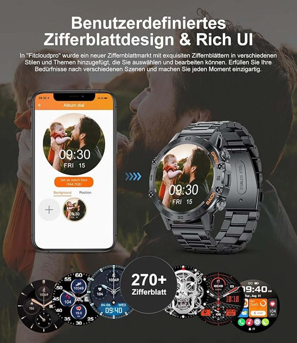 Lige Smartwatch Herren mit Telefonfunktion, 24/7 Herzfrequenz Smartwatch, IP68 Wasserdicht, bis zu 10 Tage Akkulaufzeit, 100+ Sportmodi