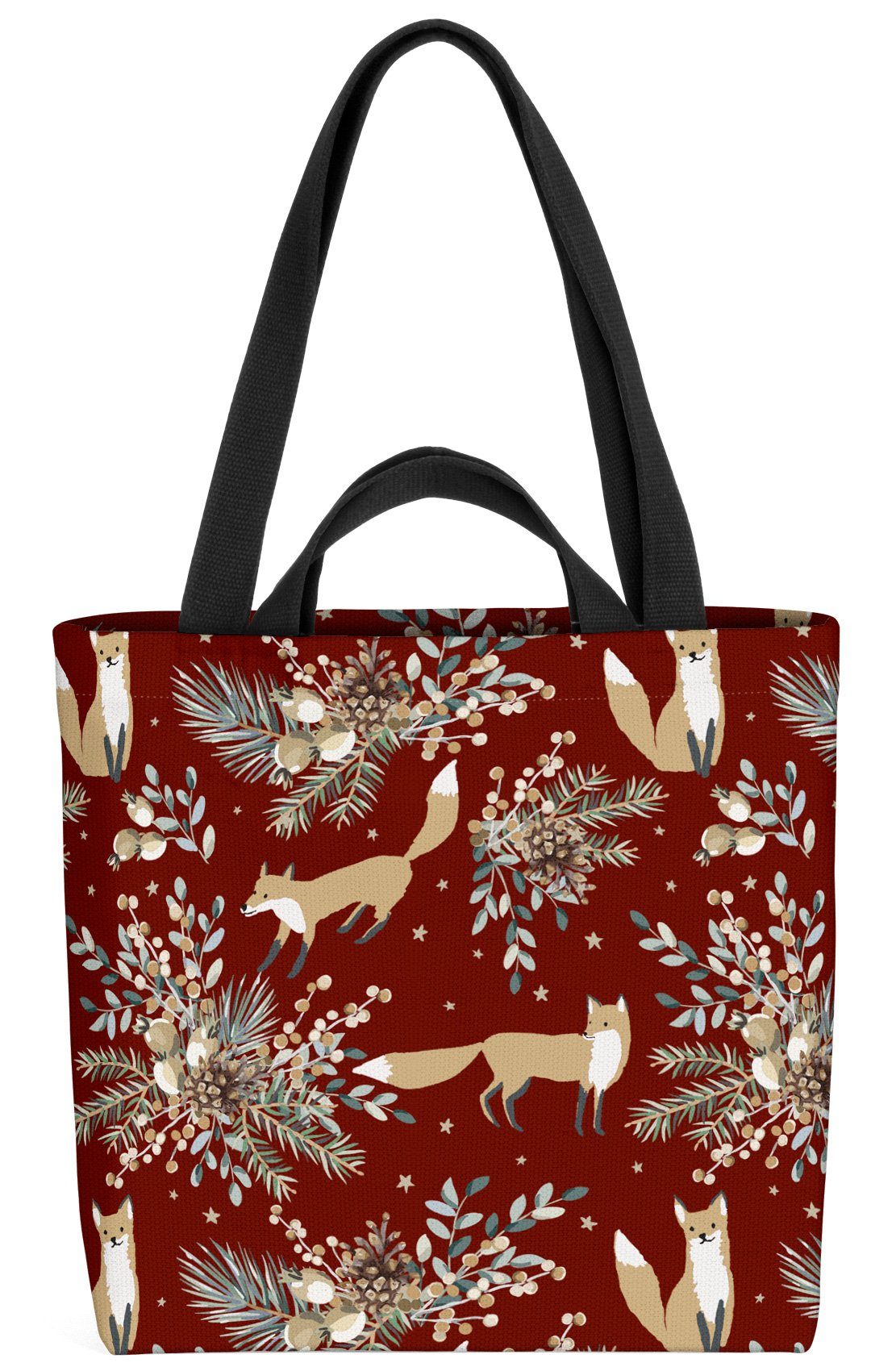VOID Henkeltasche (1-tlg), Winter Fuchs rot Winter Schnee Wald Fuchs Dekoration Tannen Sterne Ti