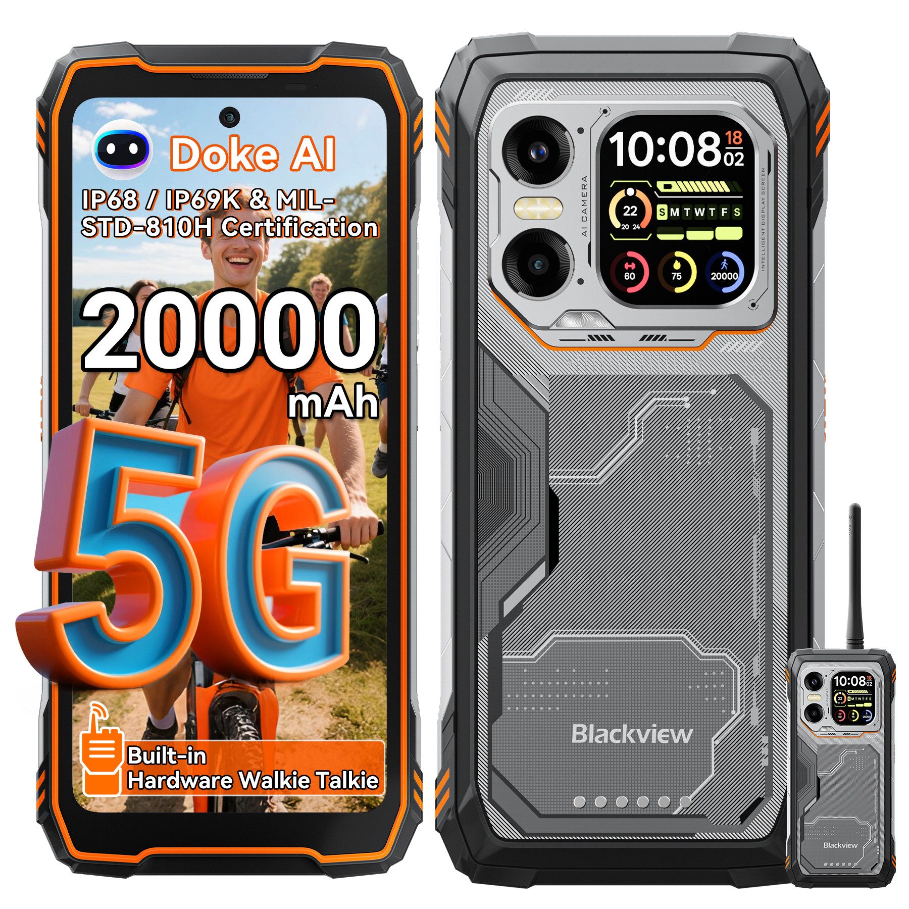 blackview XPLORE 1 Walkie-Talkie, Nachtsicht, 20.000mAh, 5G Smartphone