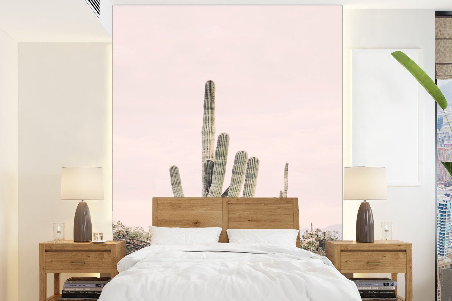 MuchoWow Fototapete Kaktus - Grün - Natur - Pflanzen, Matt, bedruckt, (4 St), Montagefertig Vinyl Tapete für Wohnzimmer, Wandtapete