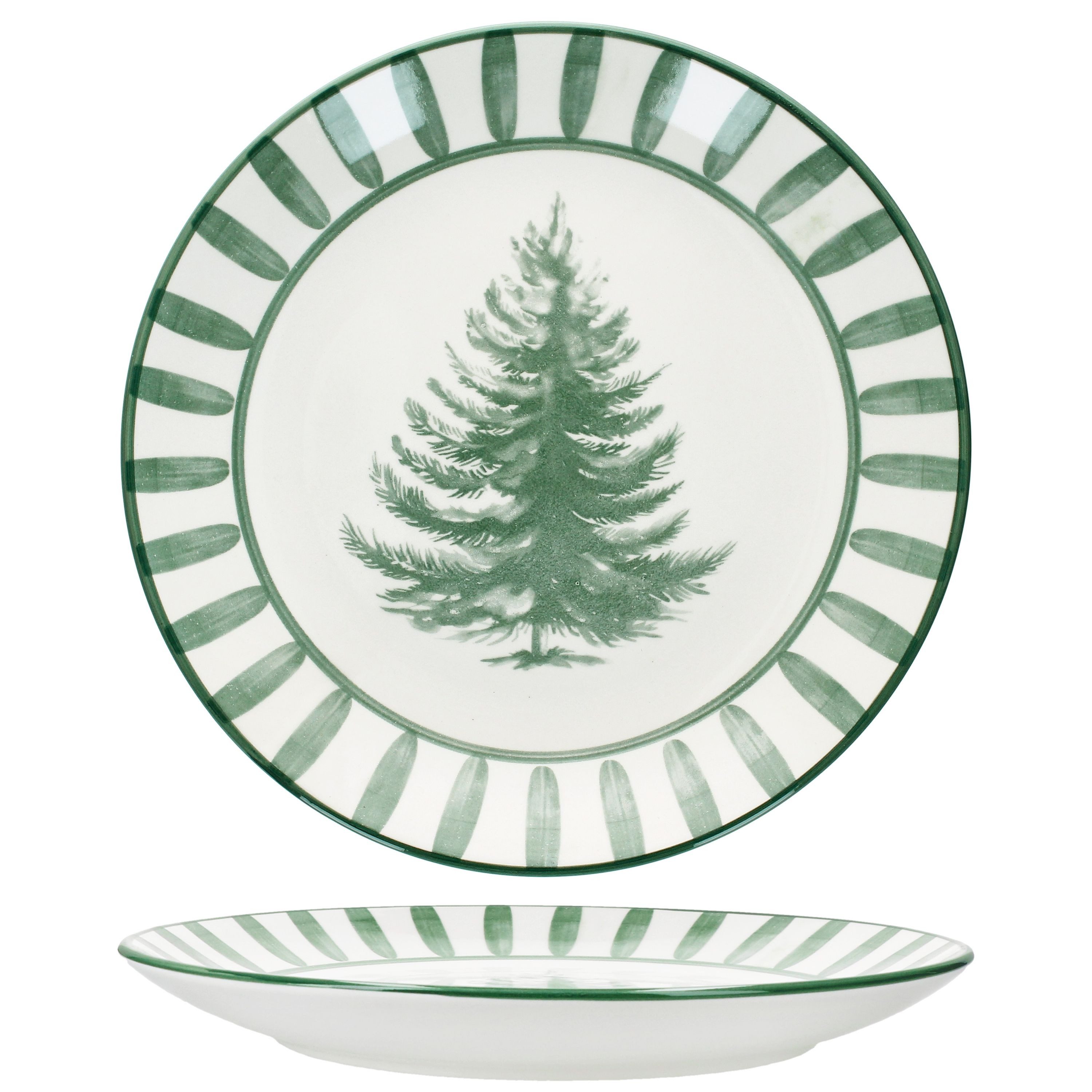 MamboCat Speiseteller 6x Wald grün Speiseteller Steingut 6 Personen Essteller Weihnachten, Weihnachtsgeschirr, Winter, Weihnachtsset, Geschirr