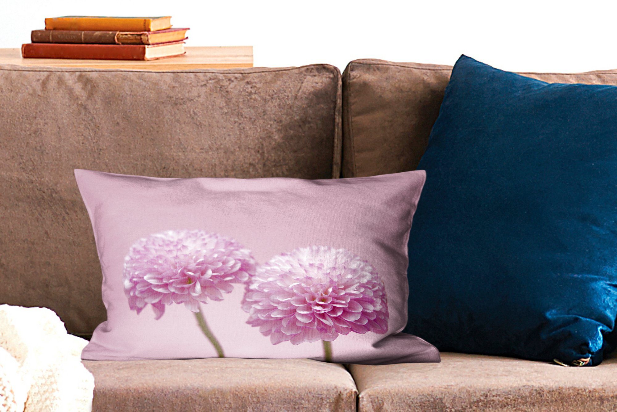 Chrysanthemen, Füllung, rosa Zierkissen, Dekoration, Zwei Schlafzimmer Dekokissen Dekokissen mit MuchoWow Wohzimmer