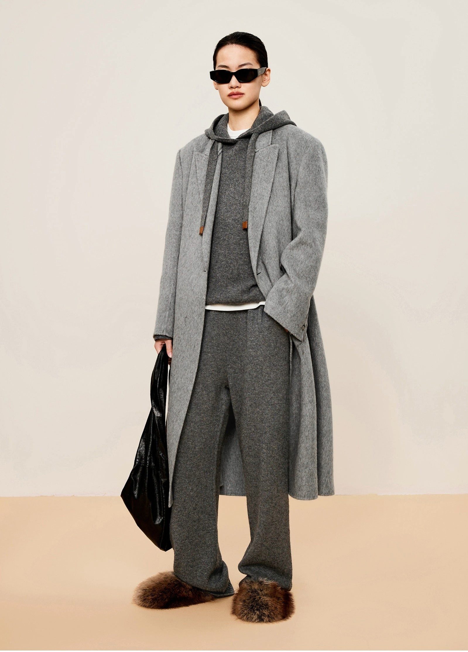 LESS Funktionsmantel Damen Oversized Wollmantel mit Reverse Kragen