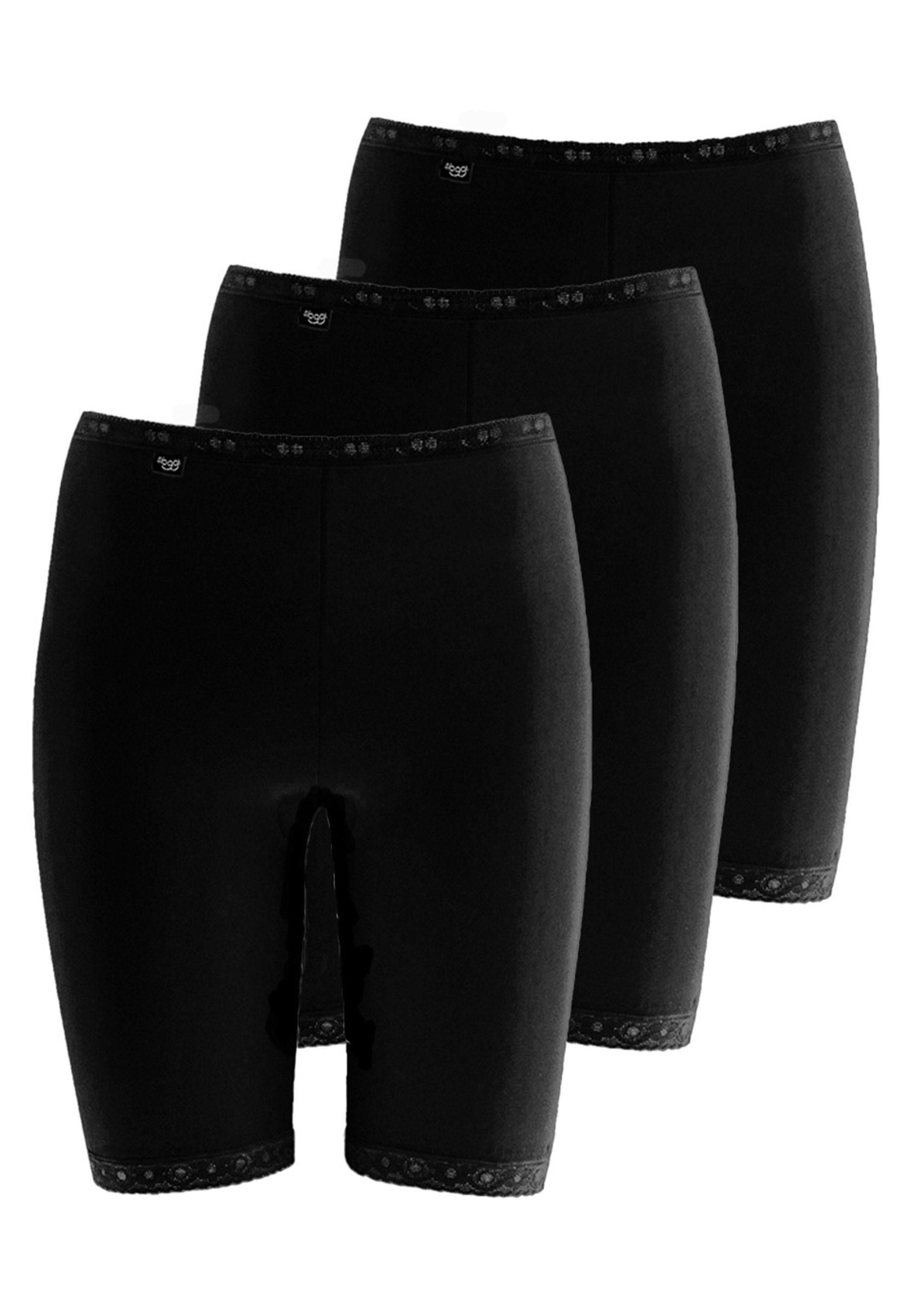 Sloggi Lange Unterhose 3er Pack Basic+ (Spar-Set, 3-St) Long Slip - Baumwolle - Longshort mit weichen Nähten Schwarz