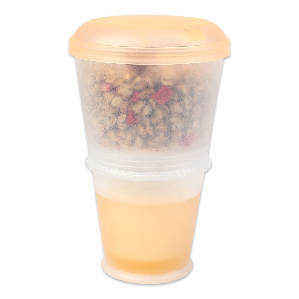 Schramm Joghurtgläser Schramm® Joghurtbecher mit Kühlfach go Becher und Müslibehälter für 7 Müslischale unterwegs to Müsli-to-Go Löffel Joghurt Farben Joghurtbehälter Müslibecher integriertem beige