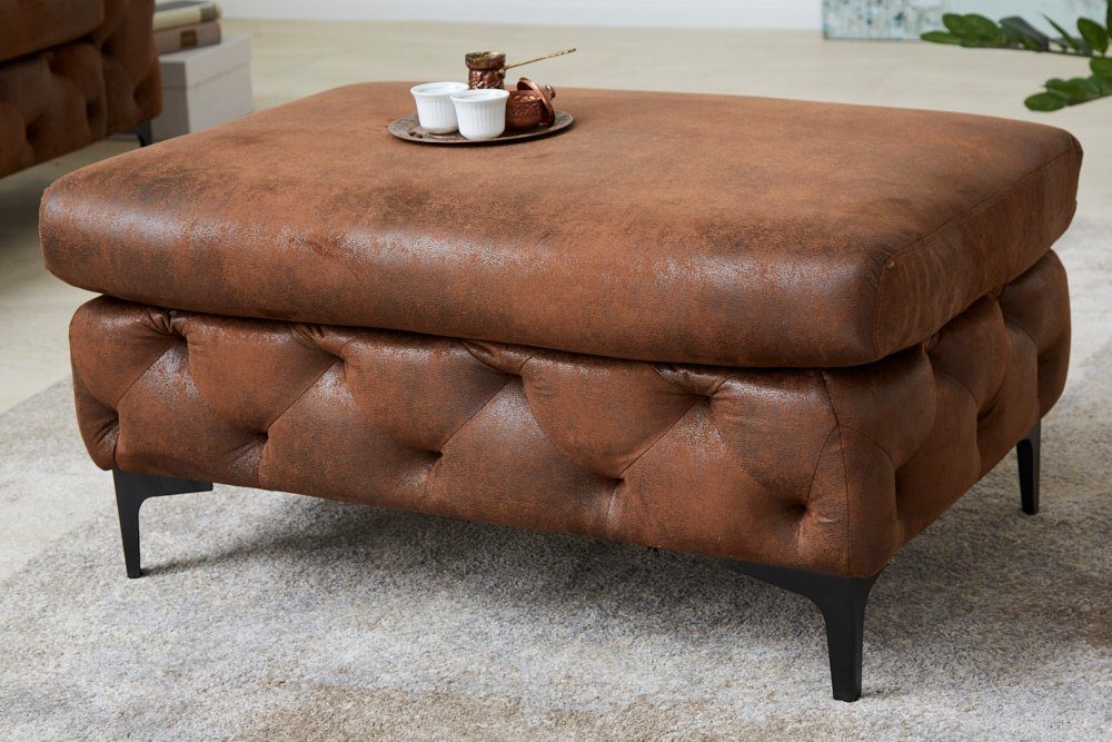 riess-ambiente Fußhocker MODERN BAROCK 92cm antik braun / schwarz (Einzelartikel, 1 St), Wohnzimmer · Microfaser · 3-Sitzer · Federkern · Chesterfield