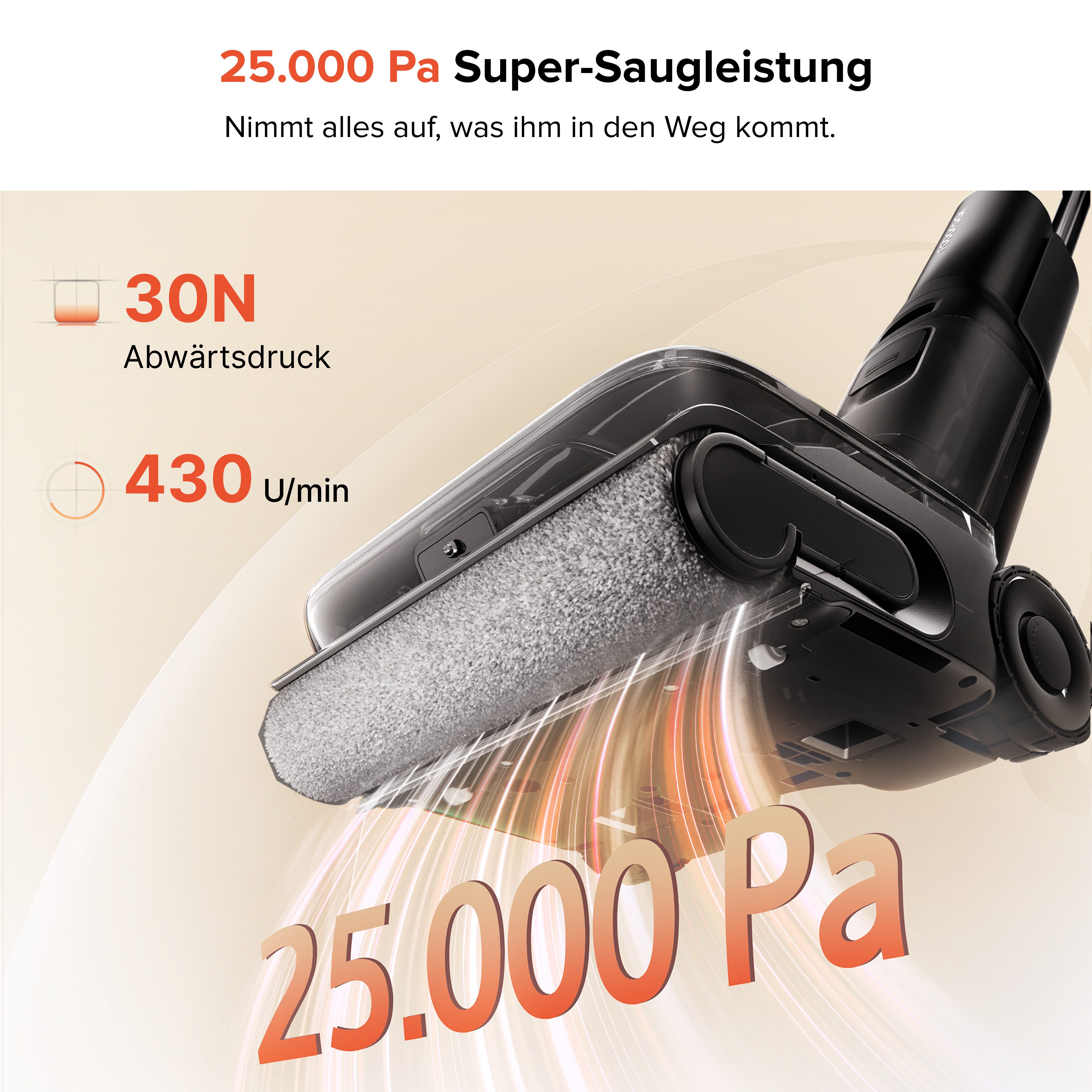 Roborock Nass-Trocken-Akkusauger F25 ACE Pro, beutellos, 25.000 Pa, 95 °C Selbstreinigung, Dock-Trocknung und App-Anpassung