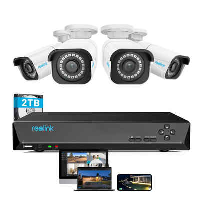 Reolink 8MP 4K PoE Überwachungskamera (Innenbereich, Außenbereich, 4X 8MP PoE IP Kamera und 2TB HDD 8CH NVR, 24/7 Videoüberwachung, IP66 Wetterschutz, Personener-Fahrzeugerkennung)