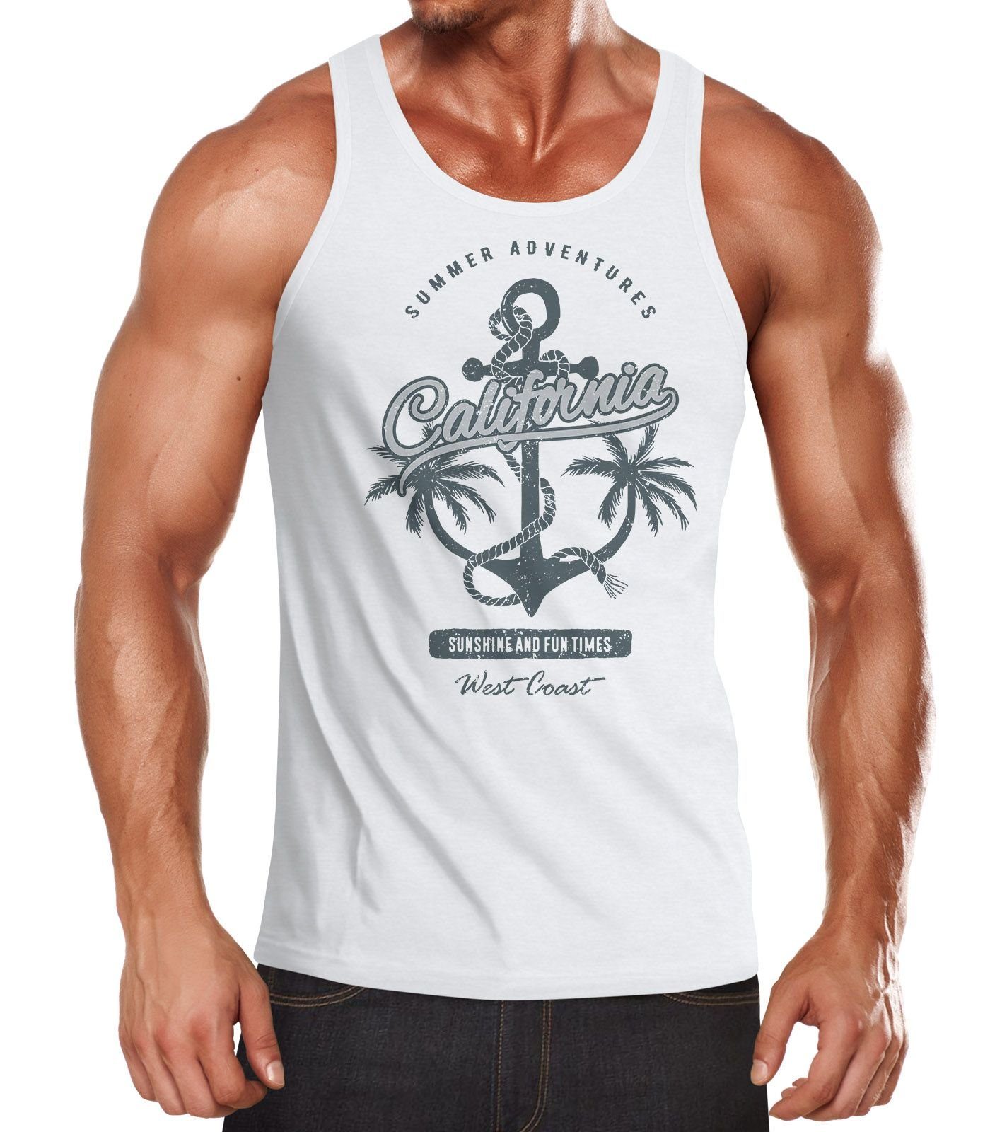 Neverless Tanktop Herren Tank-Top Anker Palmen Anchor Palms Muskelshirt Muscle Shirt Slim Fit Baumwolle Neverless® mit Print