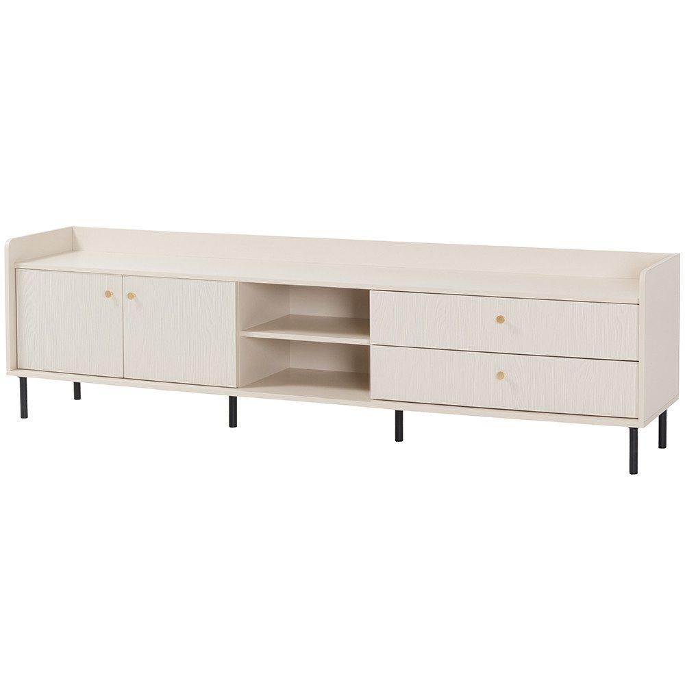 Lomadox Lowboard GORICA-133, in sandbeige, 210cm Breite, fühlbare Struktur, Metallgriffe goldfarben
