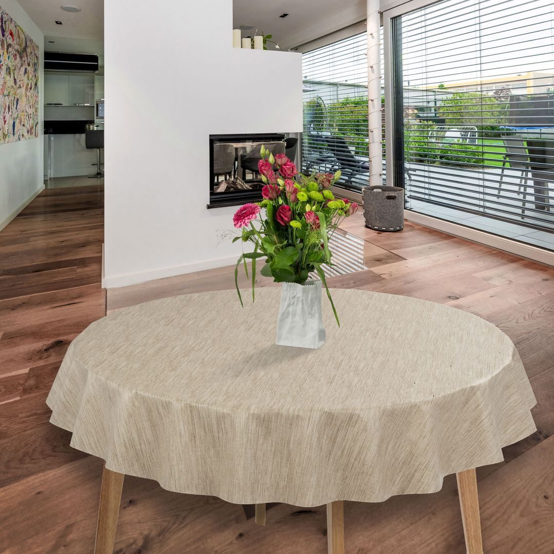 Tischdecke Wachstuch-Tischdecken Abwaschbar Leinenoptik Beige Creme Rund 140cm