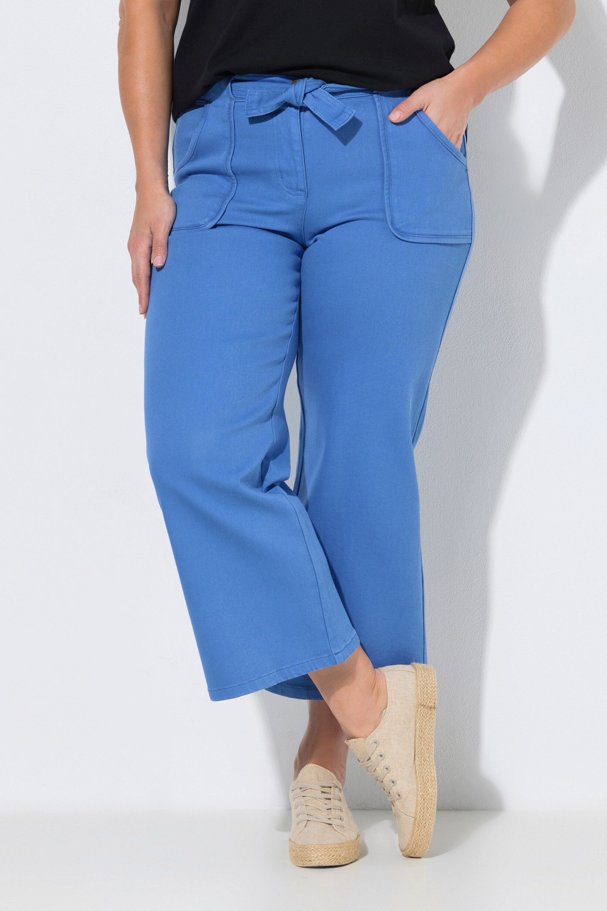 Ulla Popken 5-Pocket-Jeans Jeans-Culotte weites Bein Elastikbund Biobaumwolle