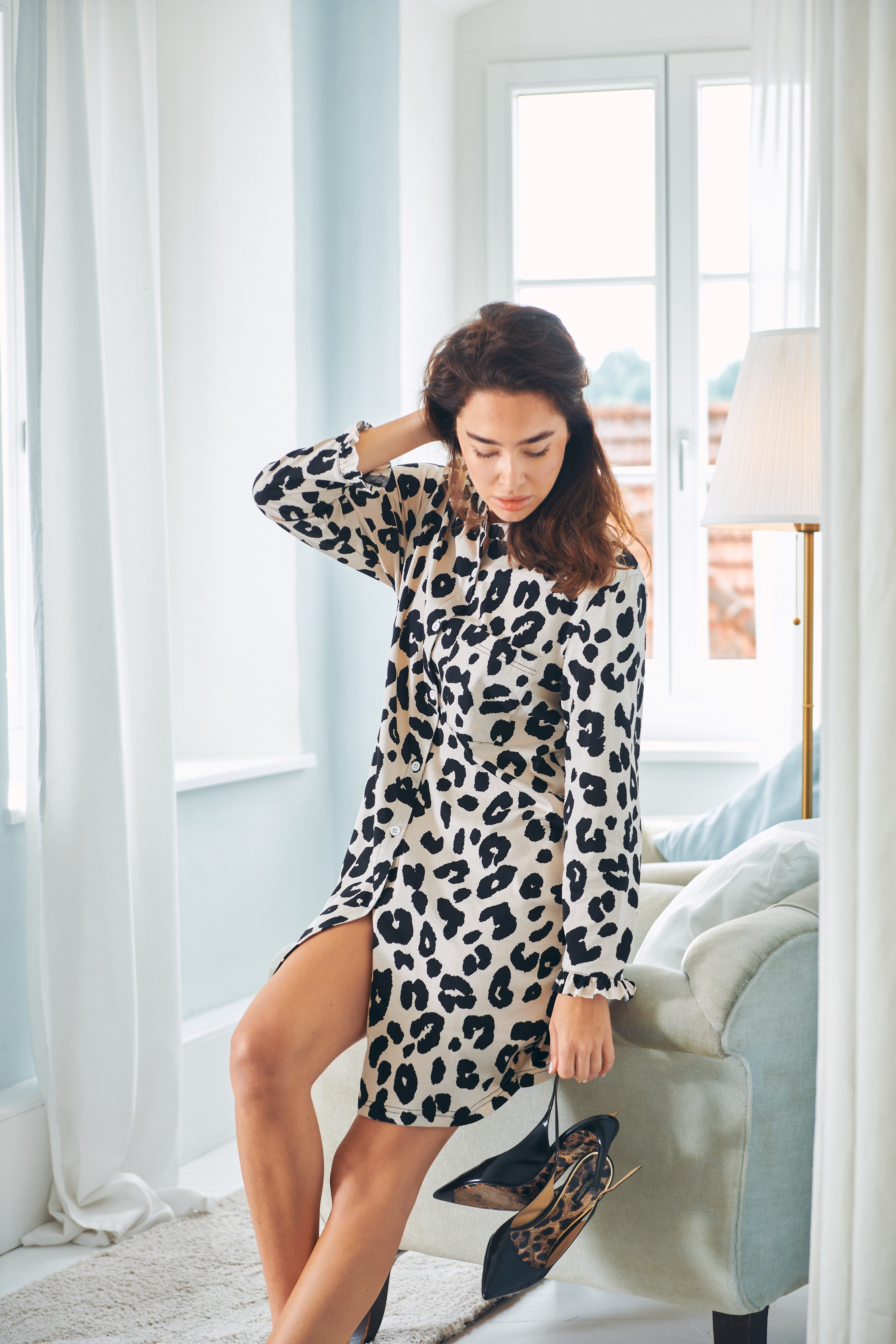 Pyjama Louis & Louisa Damen Nachthemd Leo mit Knopfleiste I 100% Baumwolle
