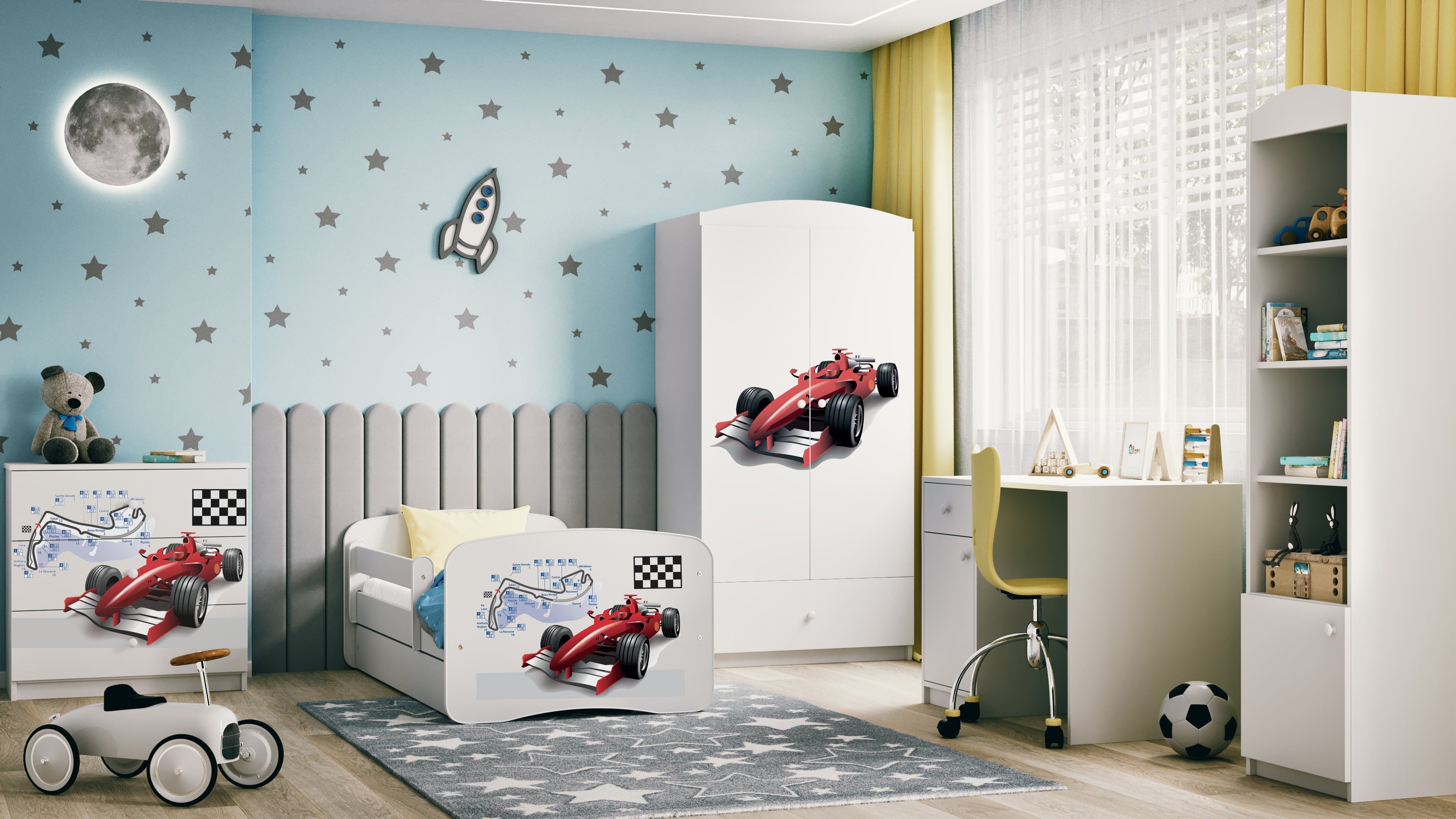 Raumhirsch Furniture Kinderkleiderschrank mit Motivauswahl - Kleiderschrank für Kinder (Kinderzimmerschrank für Jungen, Mit Ablagefächern & Kleiderstange) robuste Verarbeitung, kindgerecht, verschiedene Farben & Designs