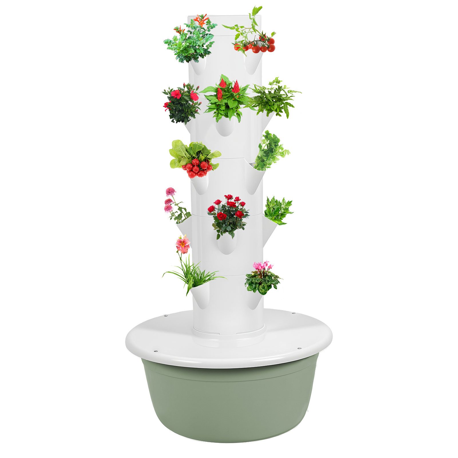 Rutaqian Kräutertopf Pflanzkübel 20 Löcher Hydroponisches Anbausystem mit Wasserspeicher, 5 Ebenen Kräutergarten-Set für Kräuter, Obst und Gemüse