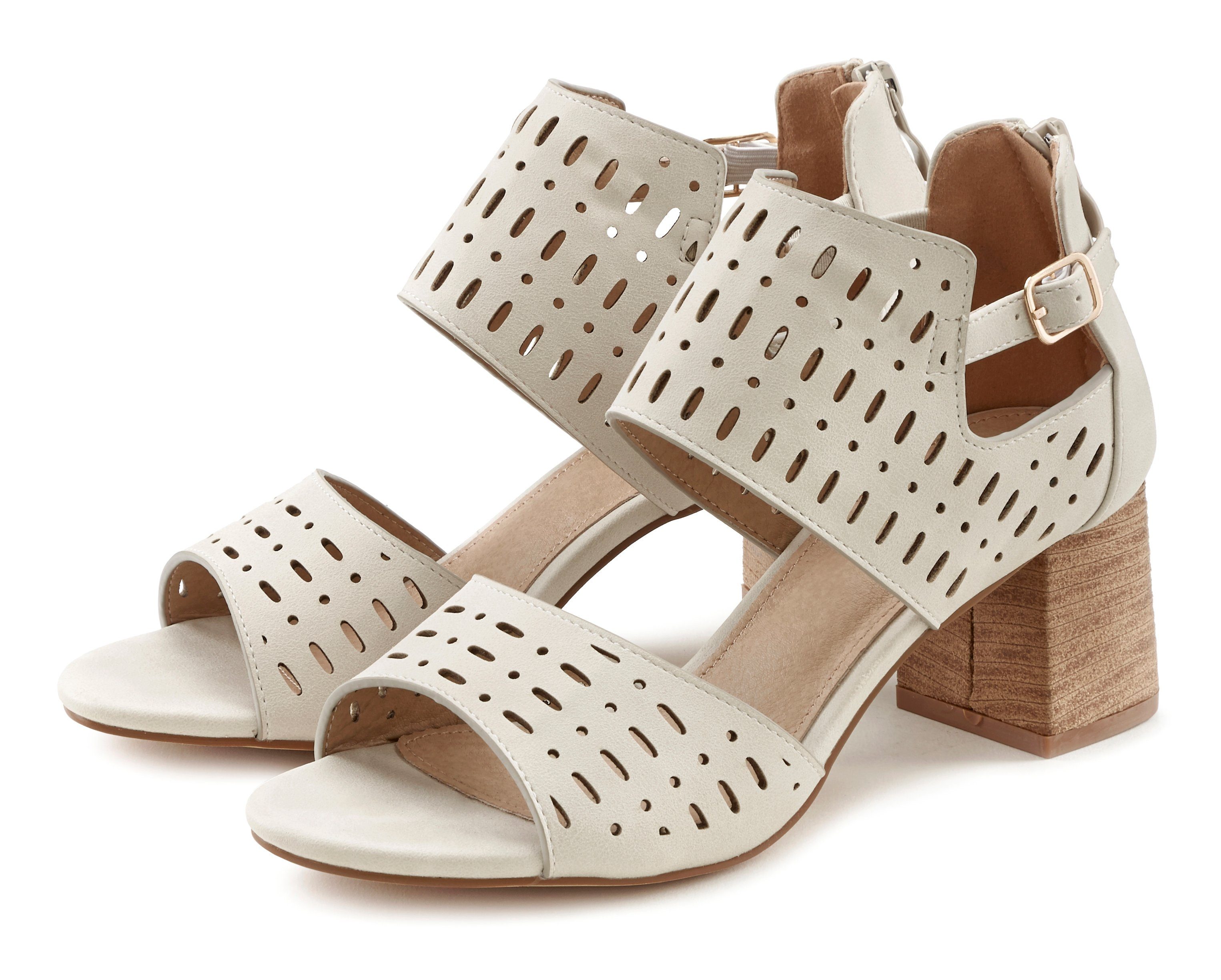 LASCANA Riemchensandalette Sandale, Sommerschuh mit Blockabsatz und Cut-Outs VEGAN