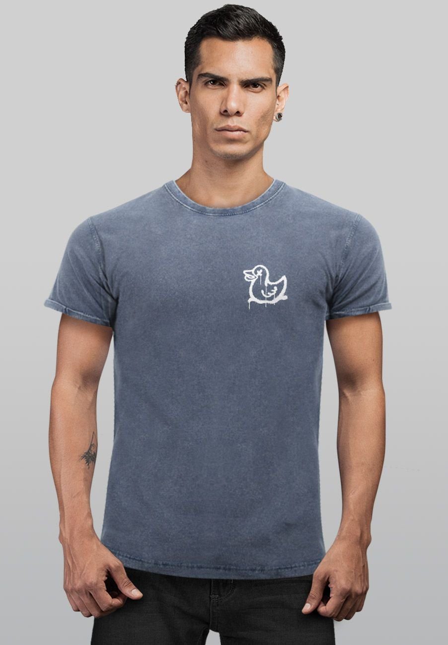 Neverless Ente Herren mit Print Graffiti Vintage T-Shir Style Print-Shirt Duck Printshirt Shirt blau Drippy