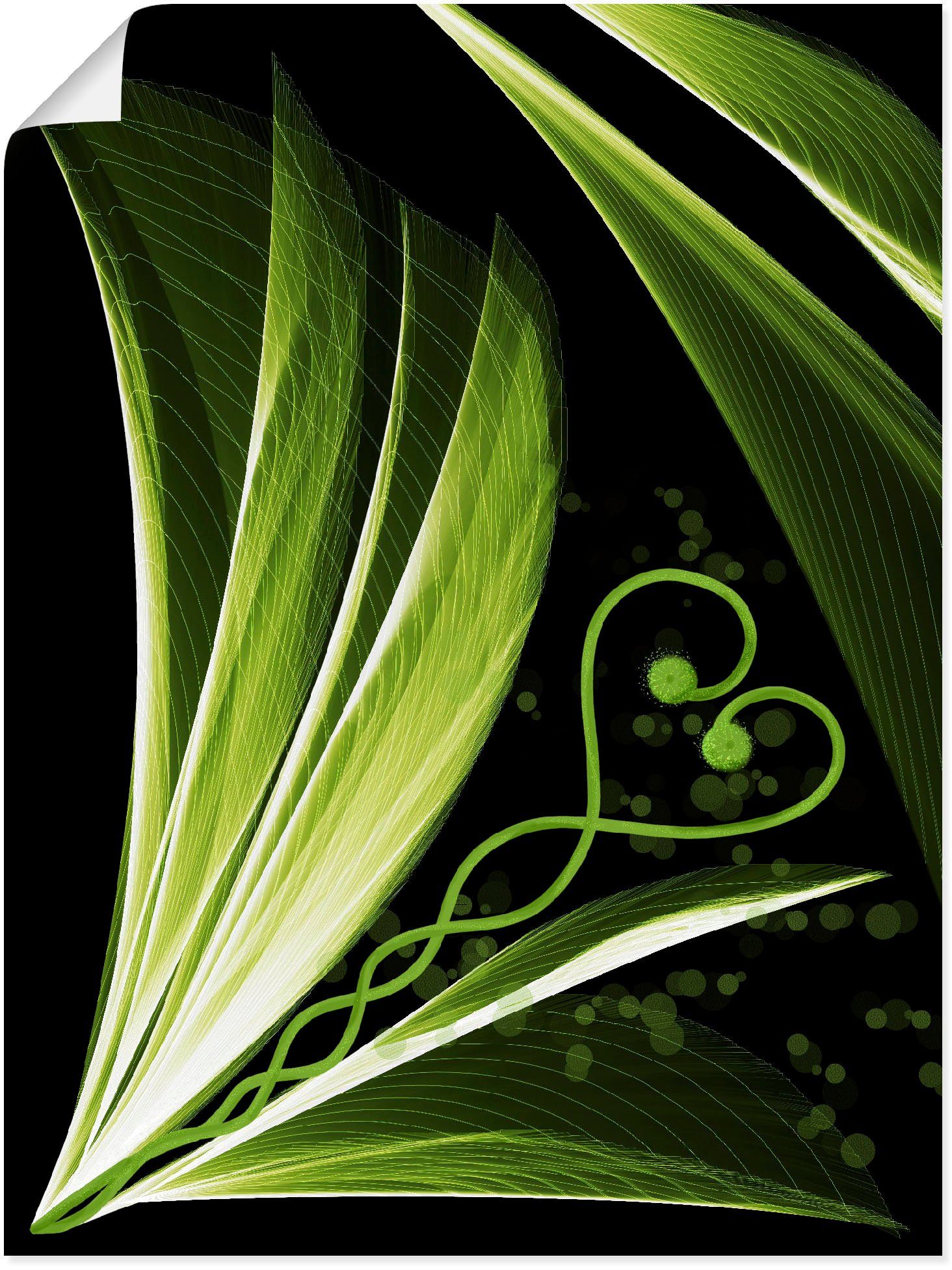 Artland oder Grünes Wandaufkleber in Poster (1 Leinwandbild, Alubild, Spa Wandbild Größen Herzblatt Bilder St), versch. als dekorativ,