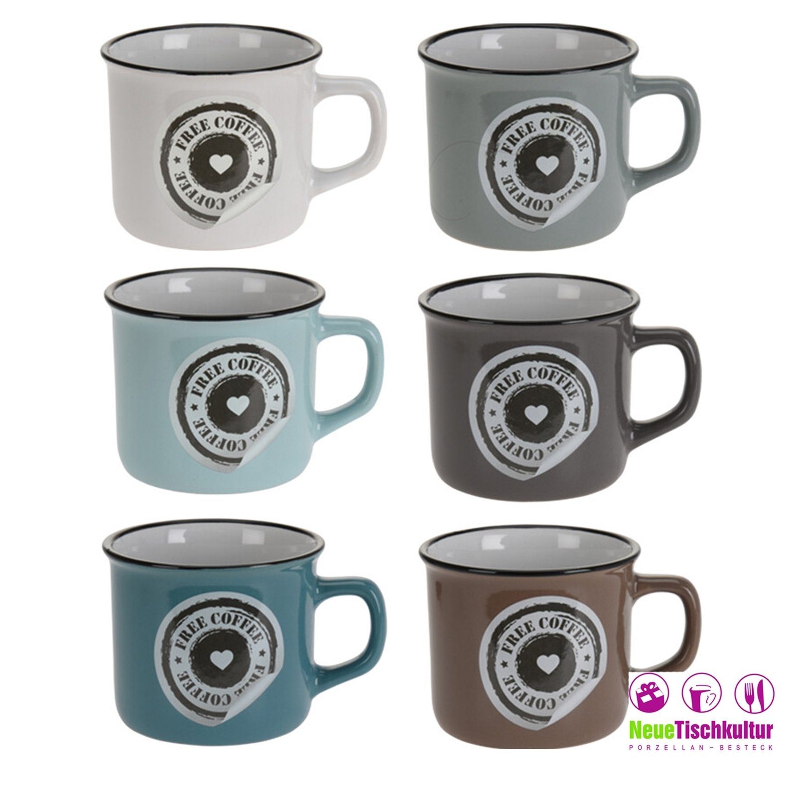 mit Neuetischkultur 6 Porzellan Becher Halterung Becher-Set, Keramik/Metall, Tasse