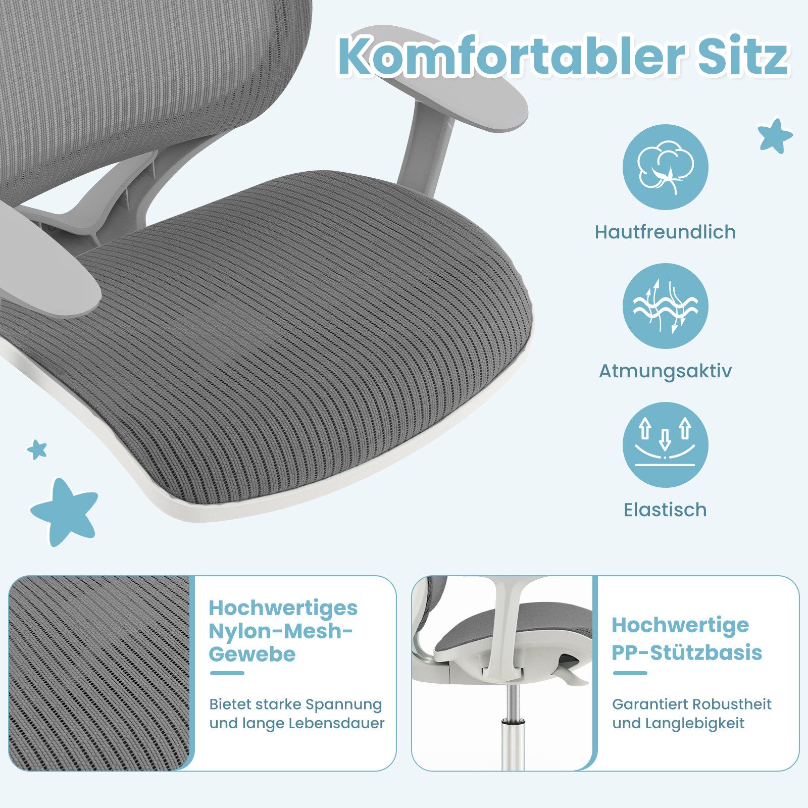 COSTWAY Drehstuhl Kinderstuhl, 43-55cm höhenverstellbar, mit Rollen 360° drehbar