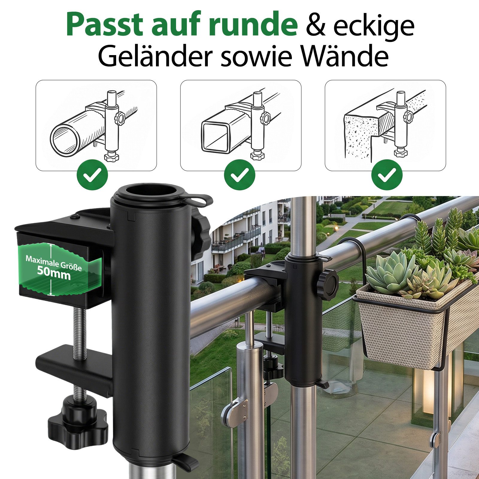 Sekey Balkonklammer Schirmhalter Sonnenschirmhalter Halterung für Sonnenschirme – Bild 2 von 5