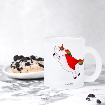 Mr. & Mrs. Panda Teeglas Einhorn Super - Transparent - Geschenk, Teetasse, Tasse mit Henkel, T, Premium Glas, Satinierte Oberfläche