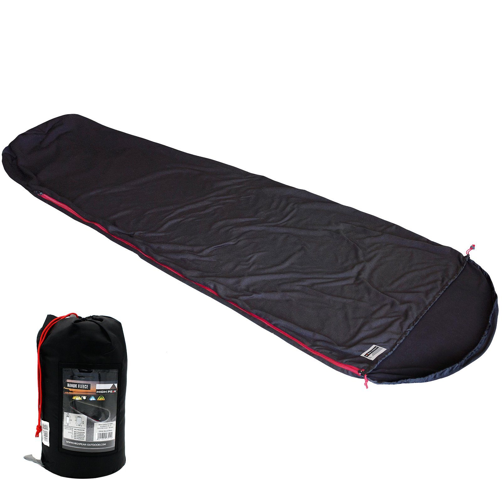 High Peak Schlafsackinlett Schlafsack Inlett Nanuk Mumie Fleece, Hütten Sommer Schlafsack Camping