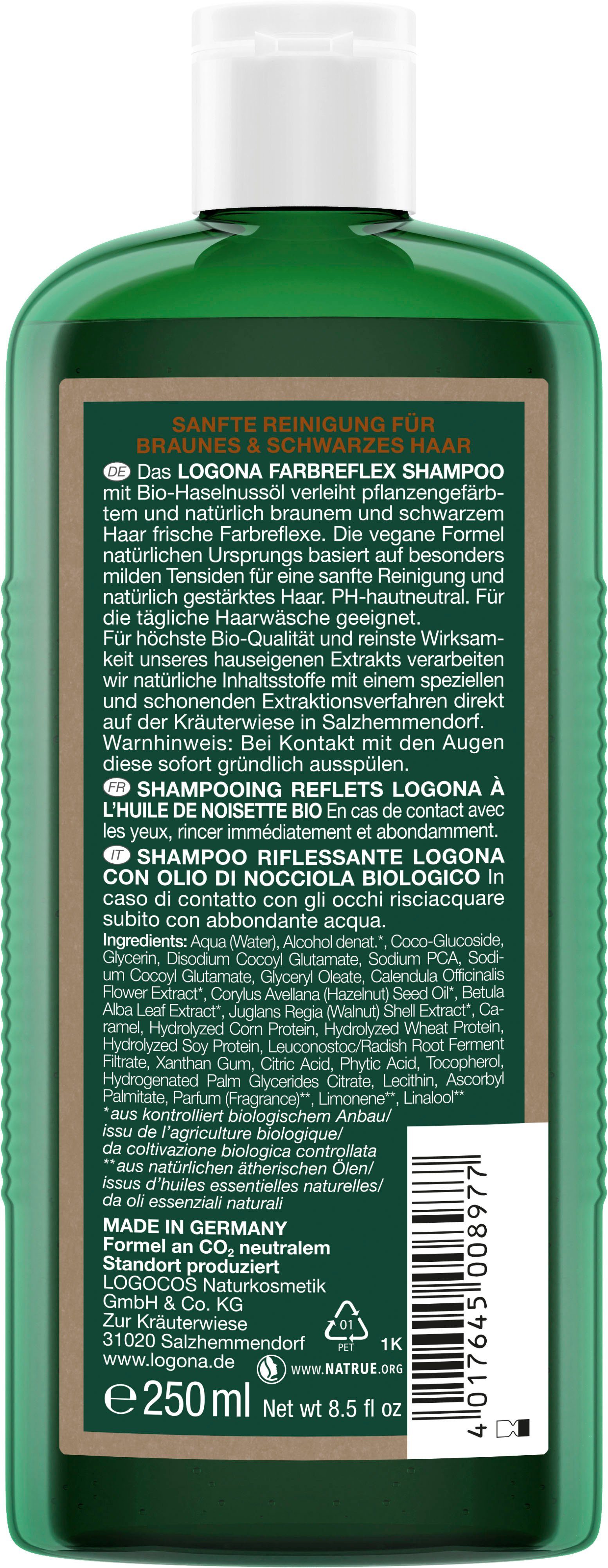 Bio-Haselnuss Shampoo LOGONA Farbreflex Braun-Schwarz Logona Haarshampoo