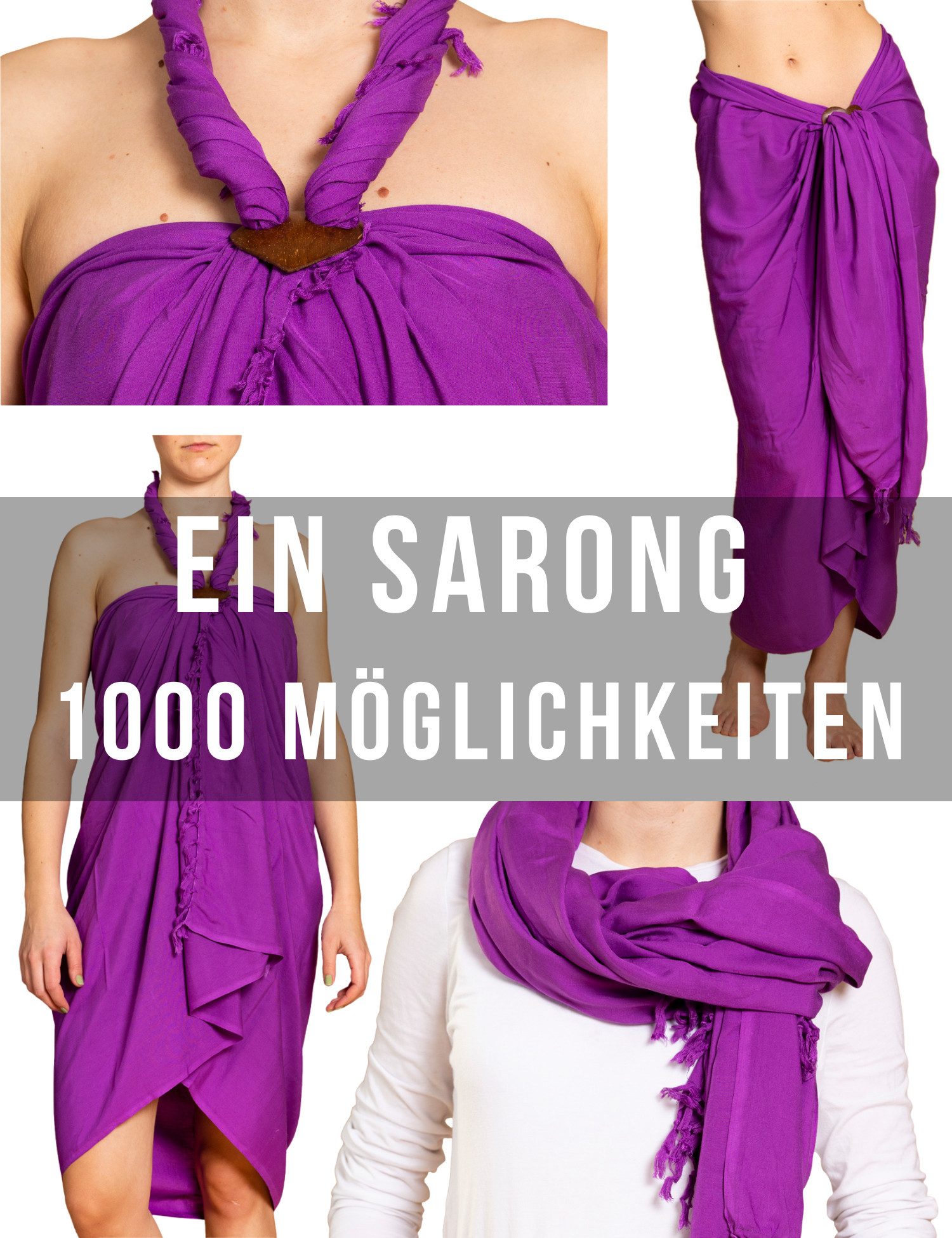 PANASIAM Sarong Pareo einfarbig in 2 Größen als Strandtuch Strandkleid Strandrock, Viskose, oder Bikini Cover-up Tuch für den Strand Schultertuch Schal Halstuch