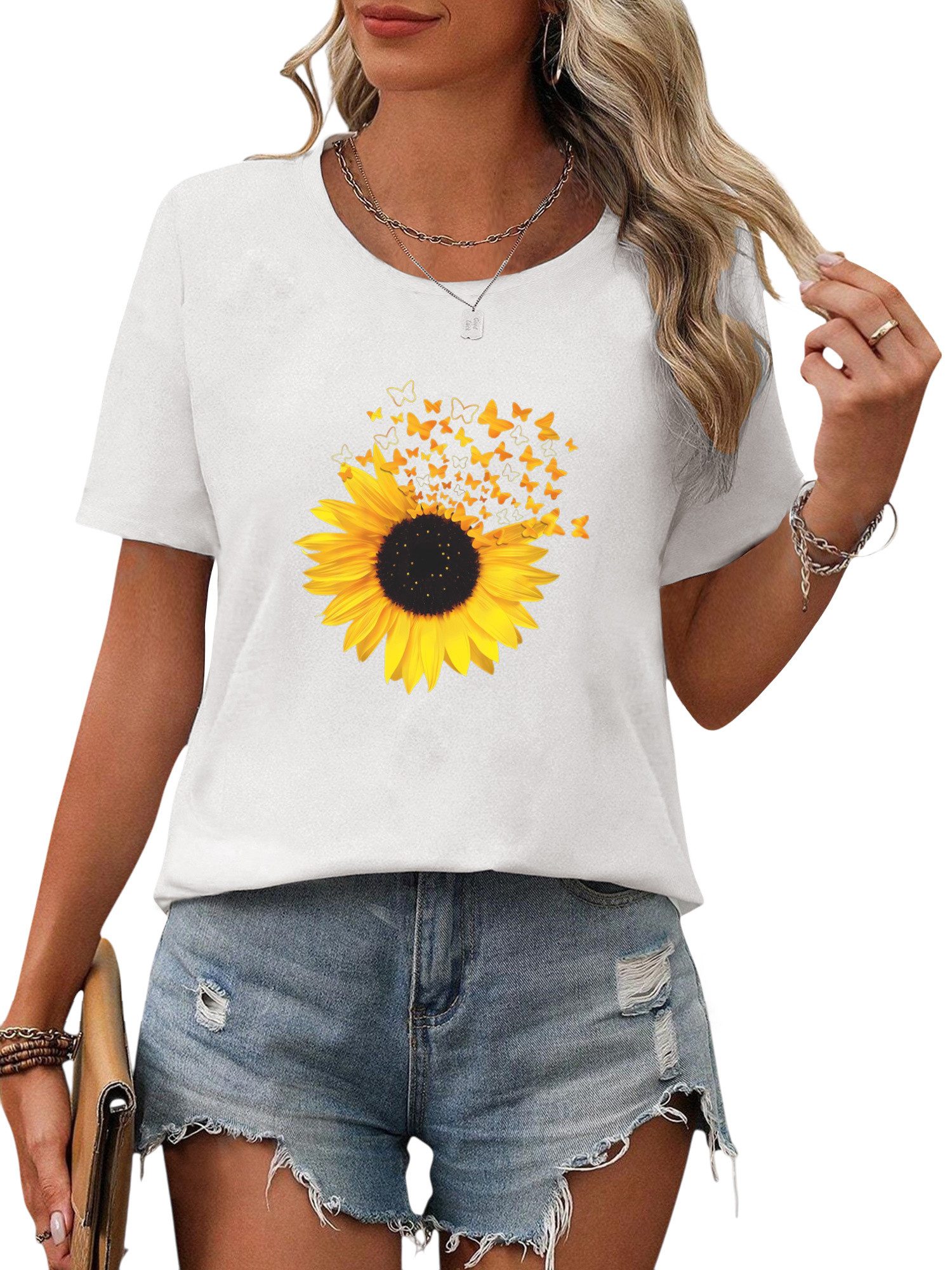 PYL Kurzarmshirt Damen Sommer Kurzarmbluse Locker günstig online kaufen