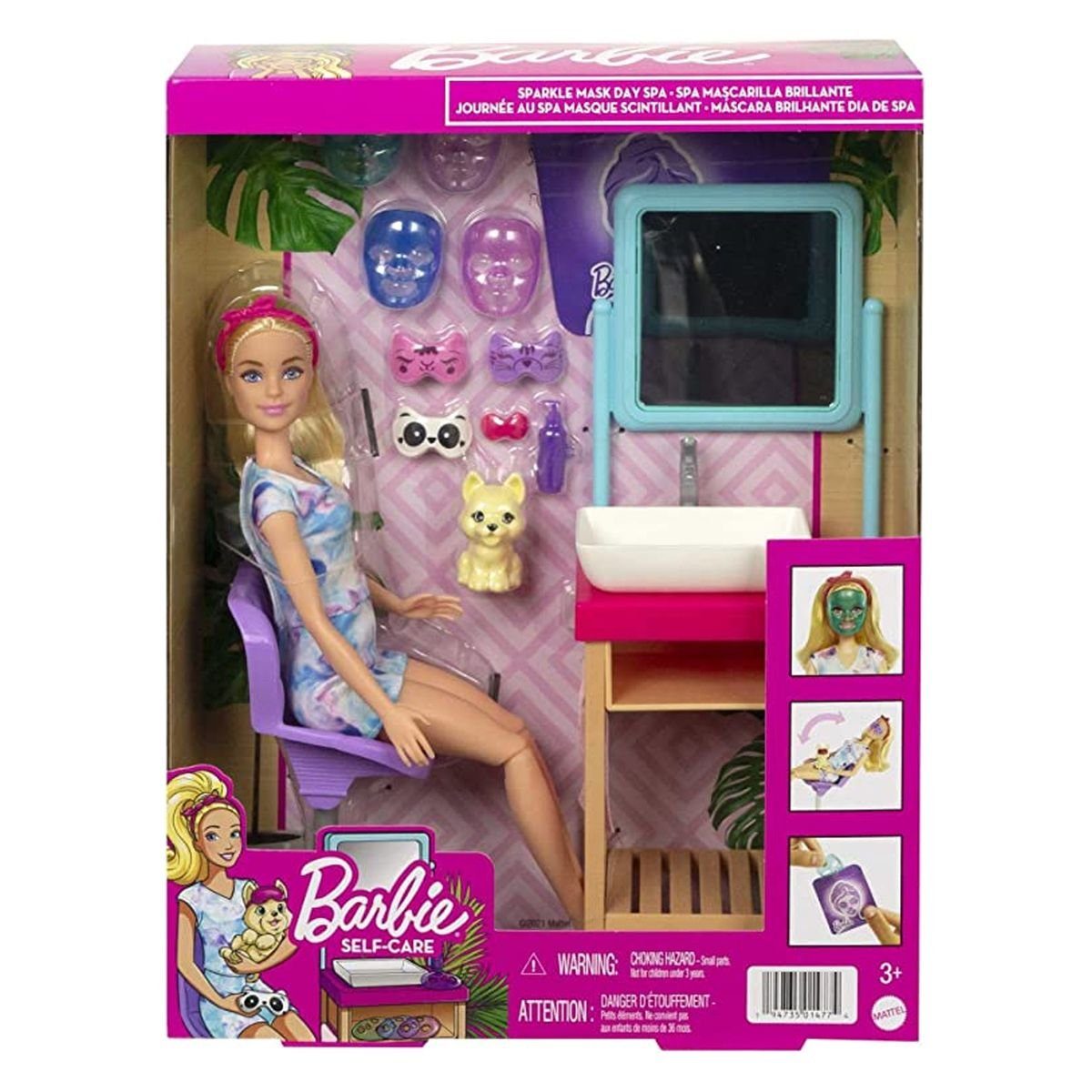 Mattel GmbH Mattel® Puppen Accessoires-Set Mattel HCM82 - Barbie - Spielset, Puppe mit Zubehör, Glitzermaske, Spa-Tag