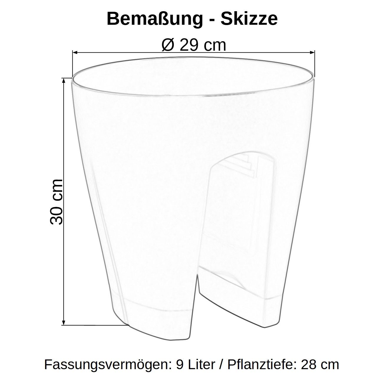 Engelland Blumentopf Geländertopf mit Wasserauffangschalen (Vorteils-Set, 1 St., Fassungsvermögen 9 Liter je Topf), UV-beständig, wetterfest, frostbeständig, ideal für Geländer/Zäune