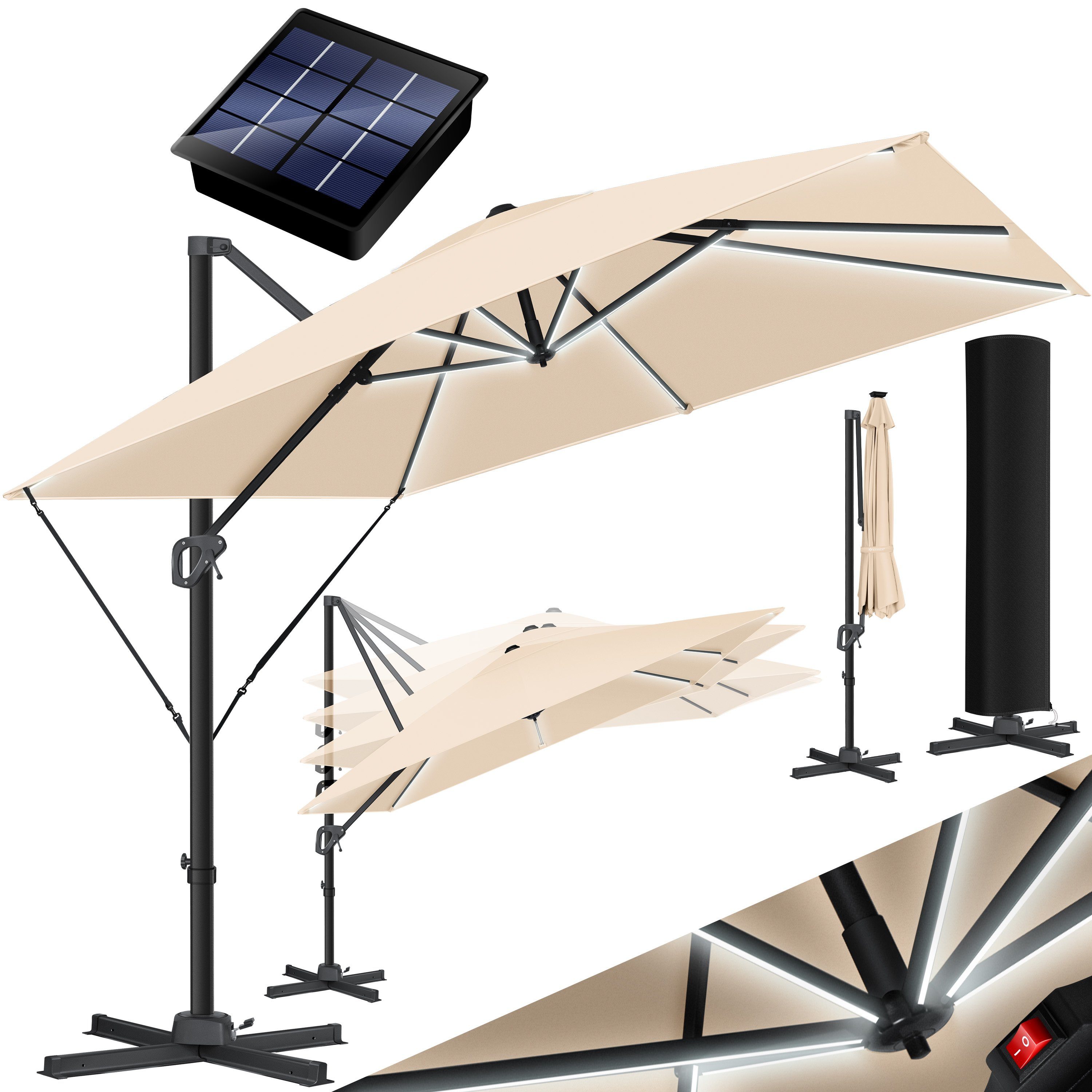 KESSER Ampelschirm, Sonnenschirm SUN XL 300 300 cm Inkl. Abdeckung 360° Drehbar & Neigbar