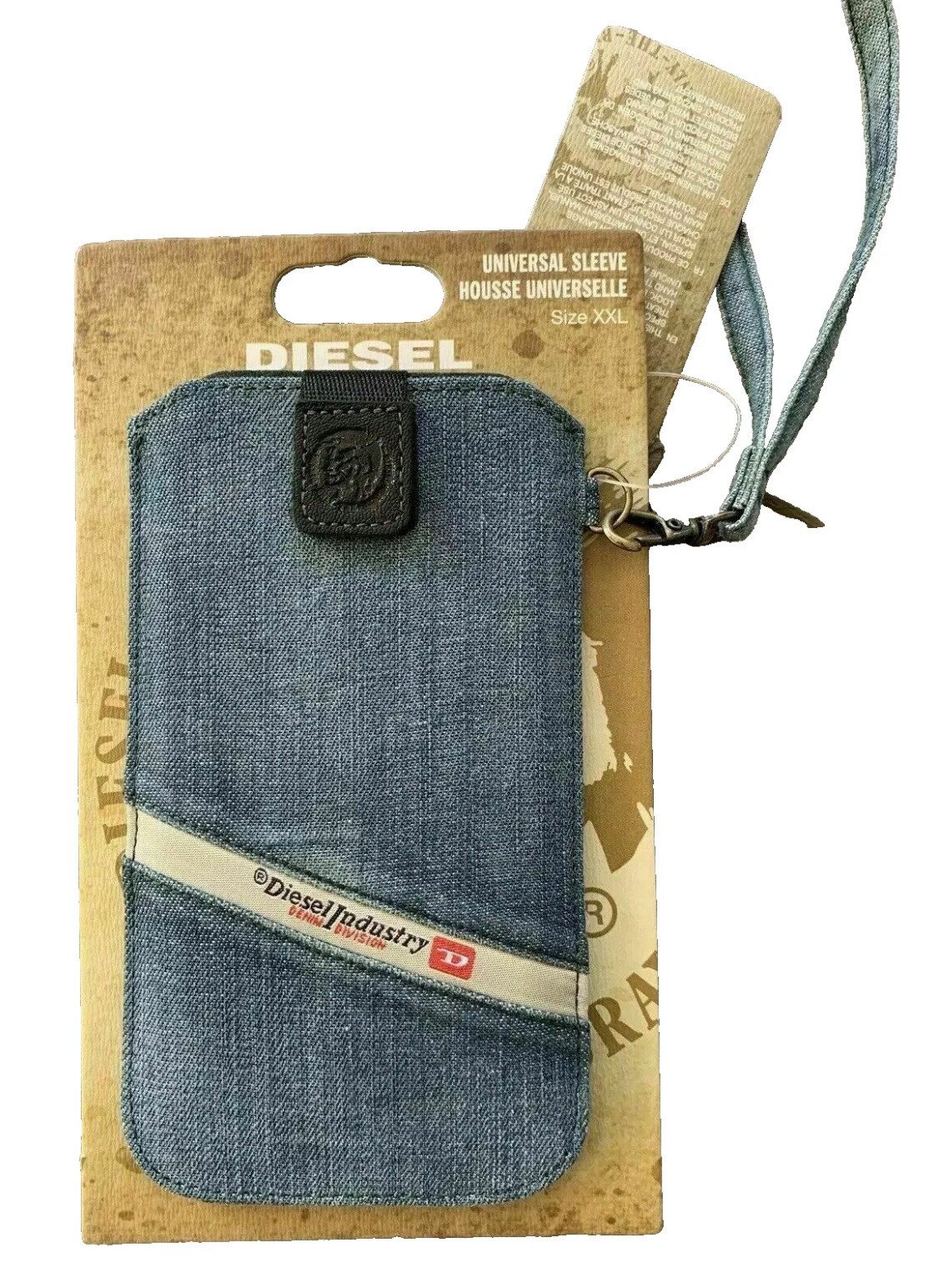 Diesel Clutch Denim Clutch Handy Bag Universal Mini-Tasche aus Jeansstoff, Klettverschluss oben, Diesel Leder-Patch, stabile Verarbeitung