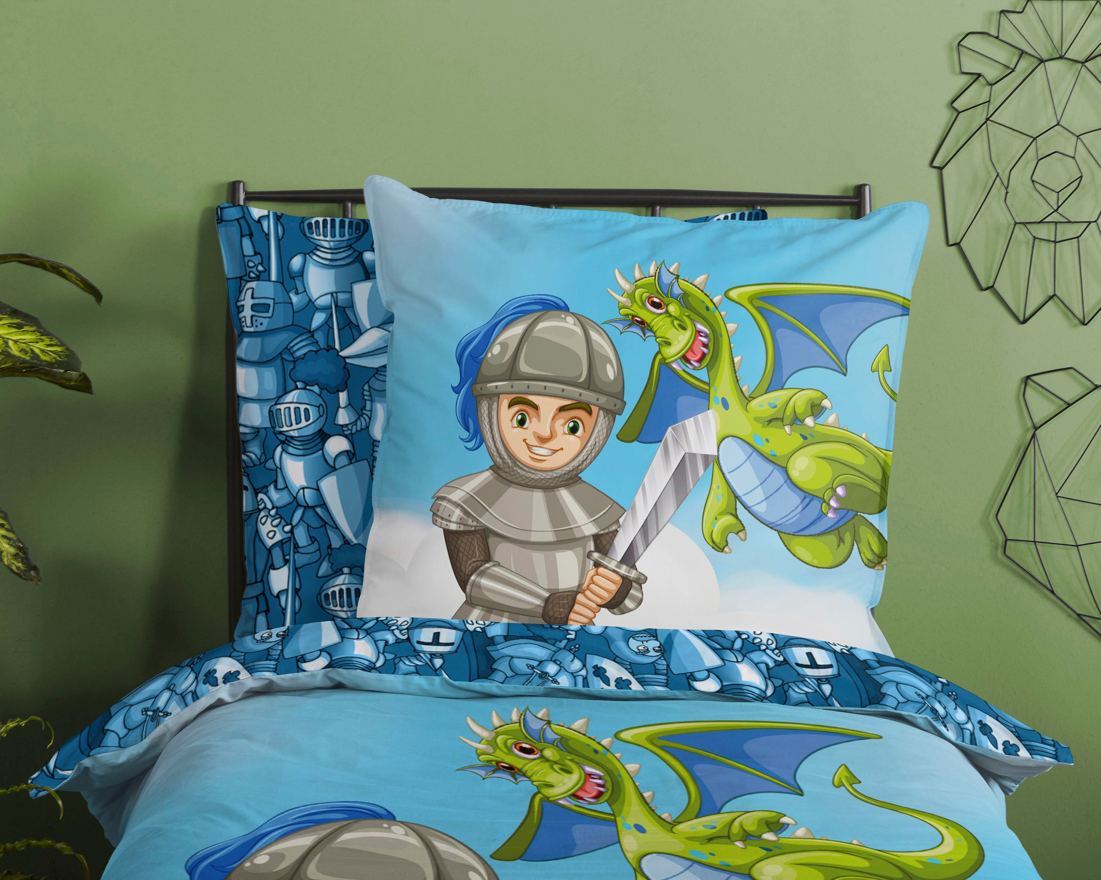 good morning Kinderbettwäsche Knight, Renforcé, 2 teilig, Baumwolle, 135x200, Reißverschluss, Wendeoptik, Kind, Junge, Ritter