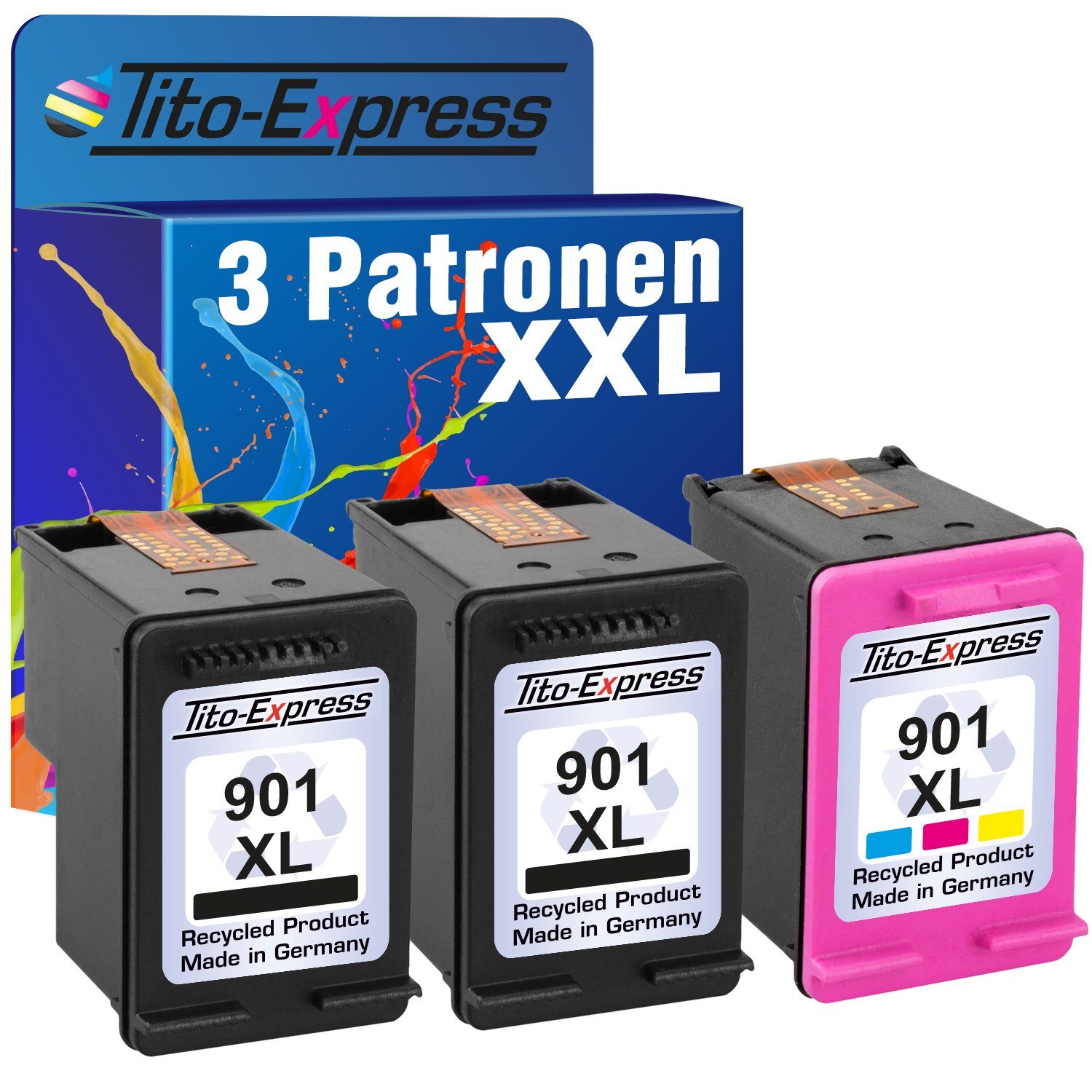 Tito-Express PlatinumSerie »3er Set ersetzt HP 901 XL HP901 901XL Black &  Color Multipack (SD519AE)« Tintenpatrone (Für HP OfficeJet 4500 4500 Series  4500 Wireless J-4500 J-4524 J-4535 J-4540 J-4545 J-4550 J-4580 J-4585