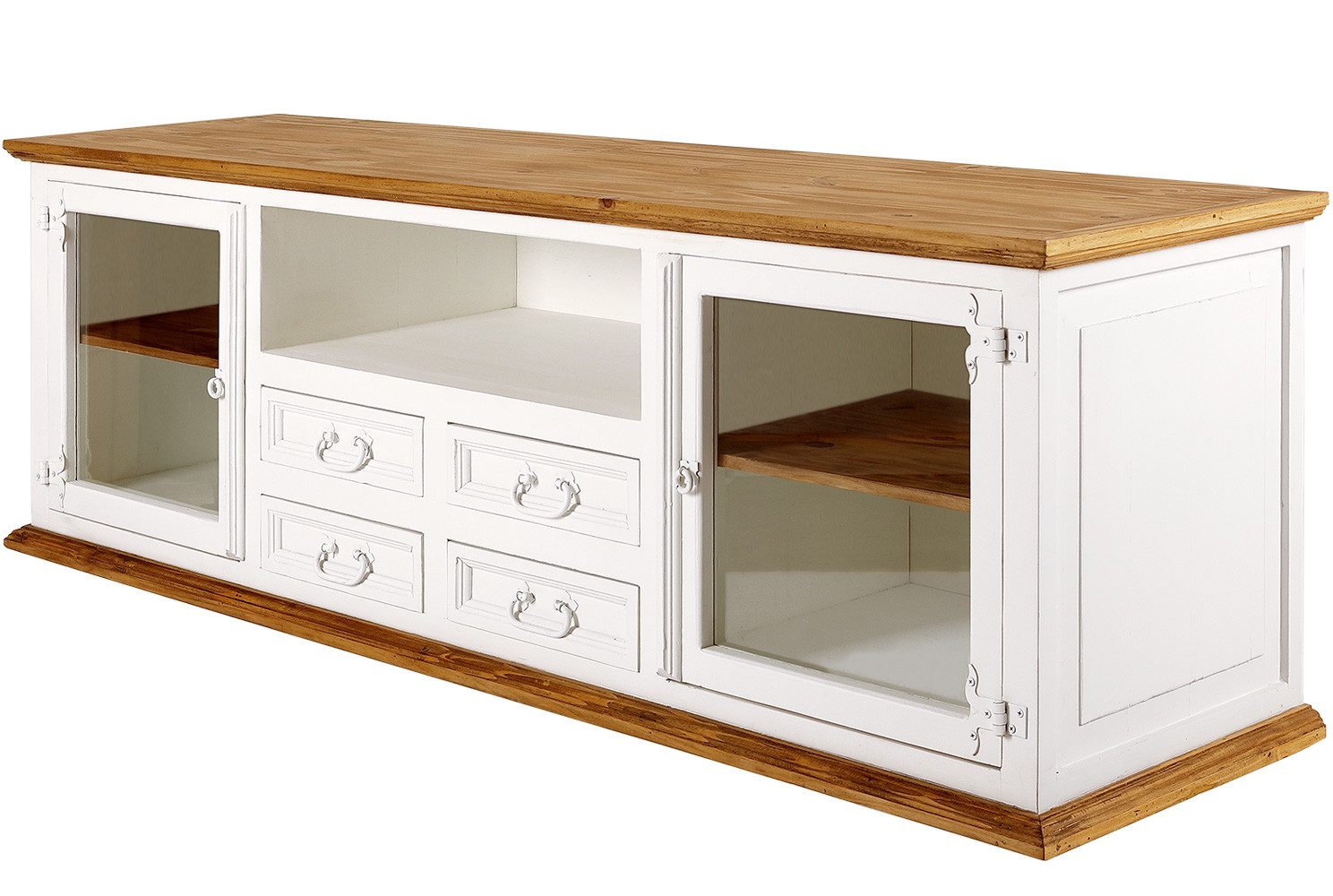 1a Direktimport TV-Board XL Fernsehschrank TV-Lowboard MEXICO Weiß - Massivholz - Landhausstil