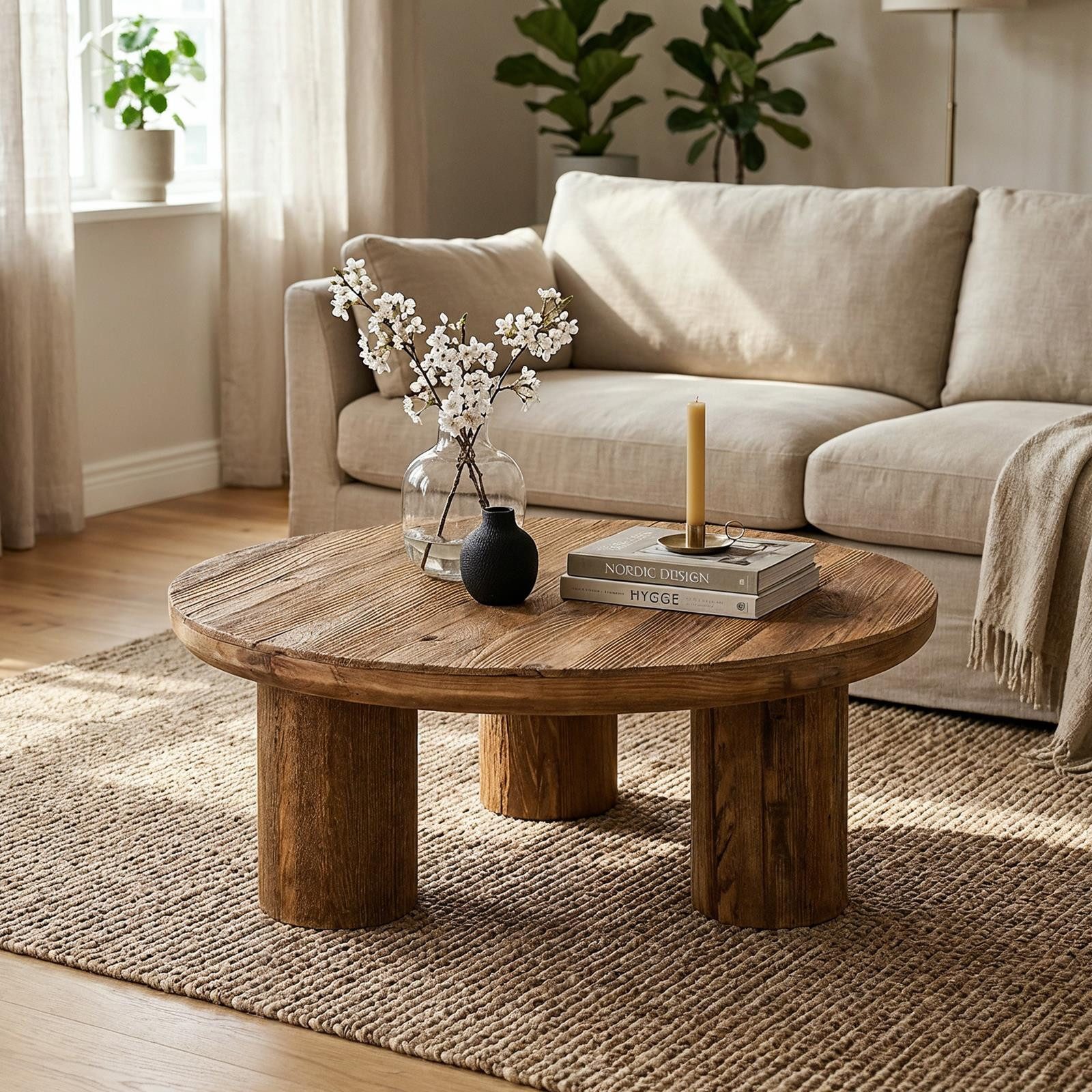 IDIMEX Couchtisch SAKATA, Beistelltisch 90 cm aus recyceltem Massivholz im Vintage-Design Natur