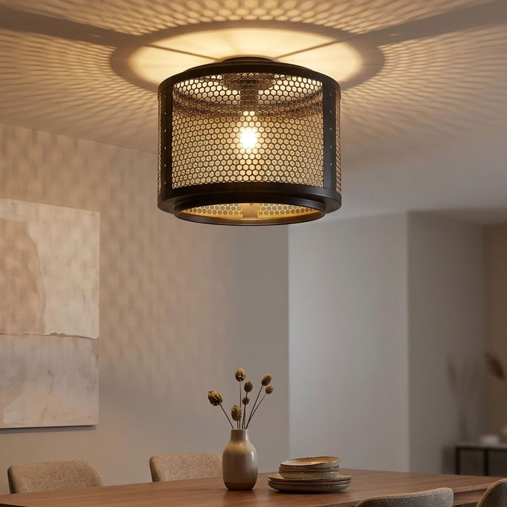 NOWA LED Deckenleuchte, Leuchtmittel inklusive, Warmweiß, LED Retro Deckenleuchte Deckenlampe Wohnzimmerleuchte schwarz gold