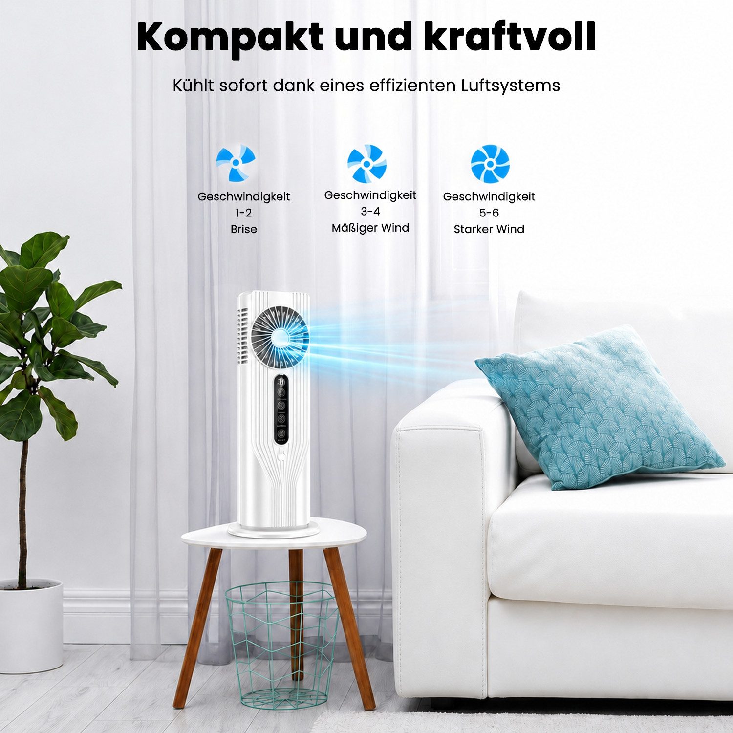 MOPUEA Standventilator Turmventilator Mit Kühlspray LED Display 6 Windstufen Ventilator, USB Tischventilator Leiser Umluftventilator Mit Sprühnebel