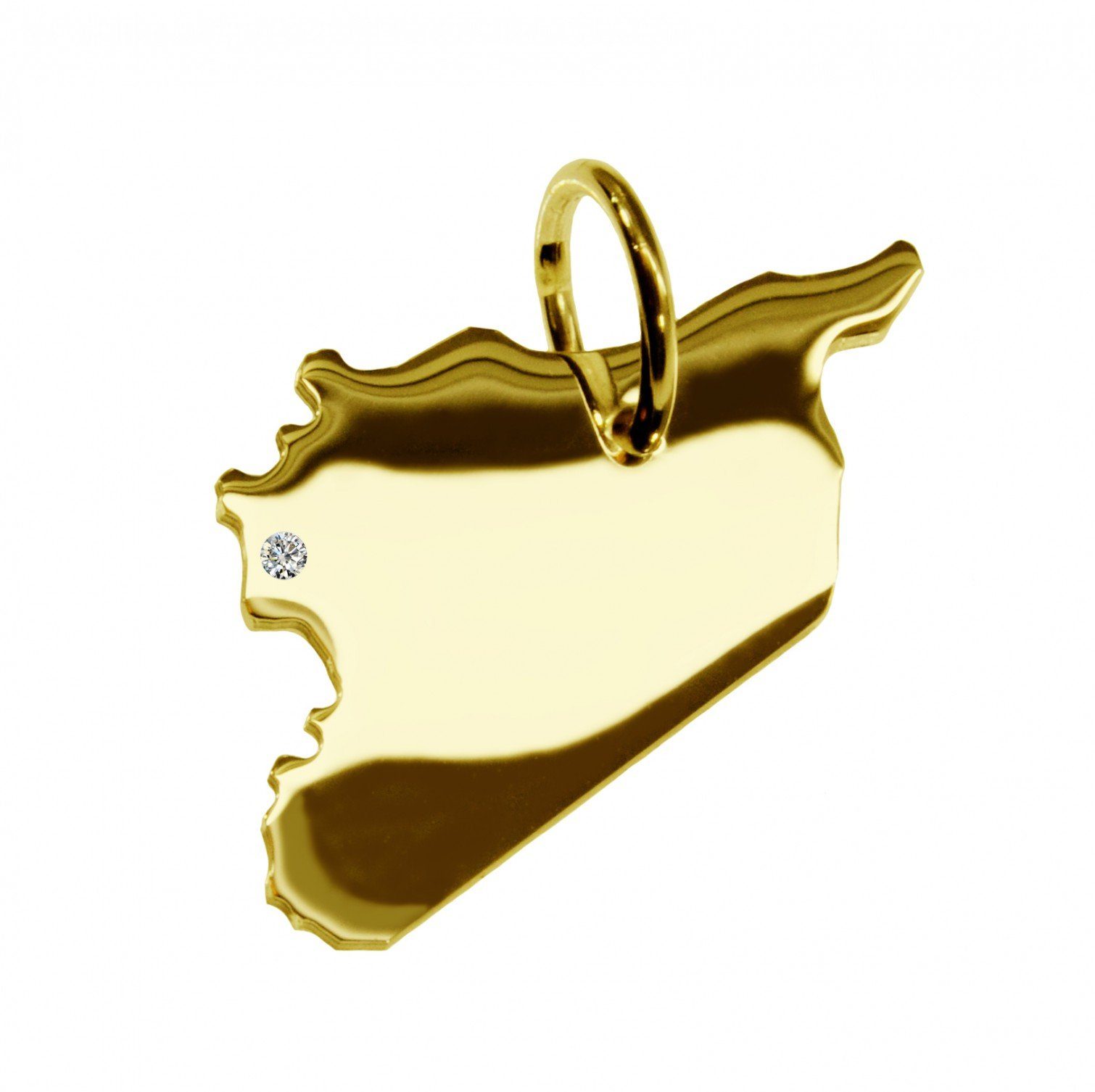 schmuckador Kettenanhänger Kettenanhänger in der Form von der Landkarte Syrien mit Brillant 0,015ct an Ihrem Wunschort in massiv 585 Gelbgold