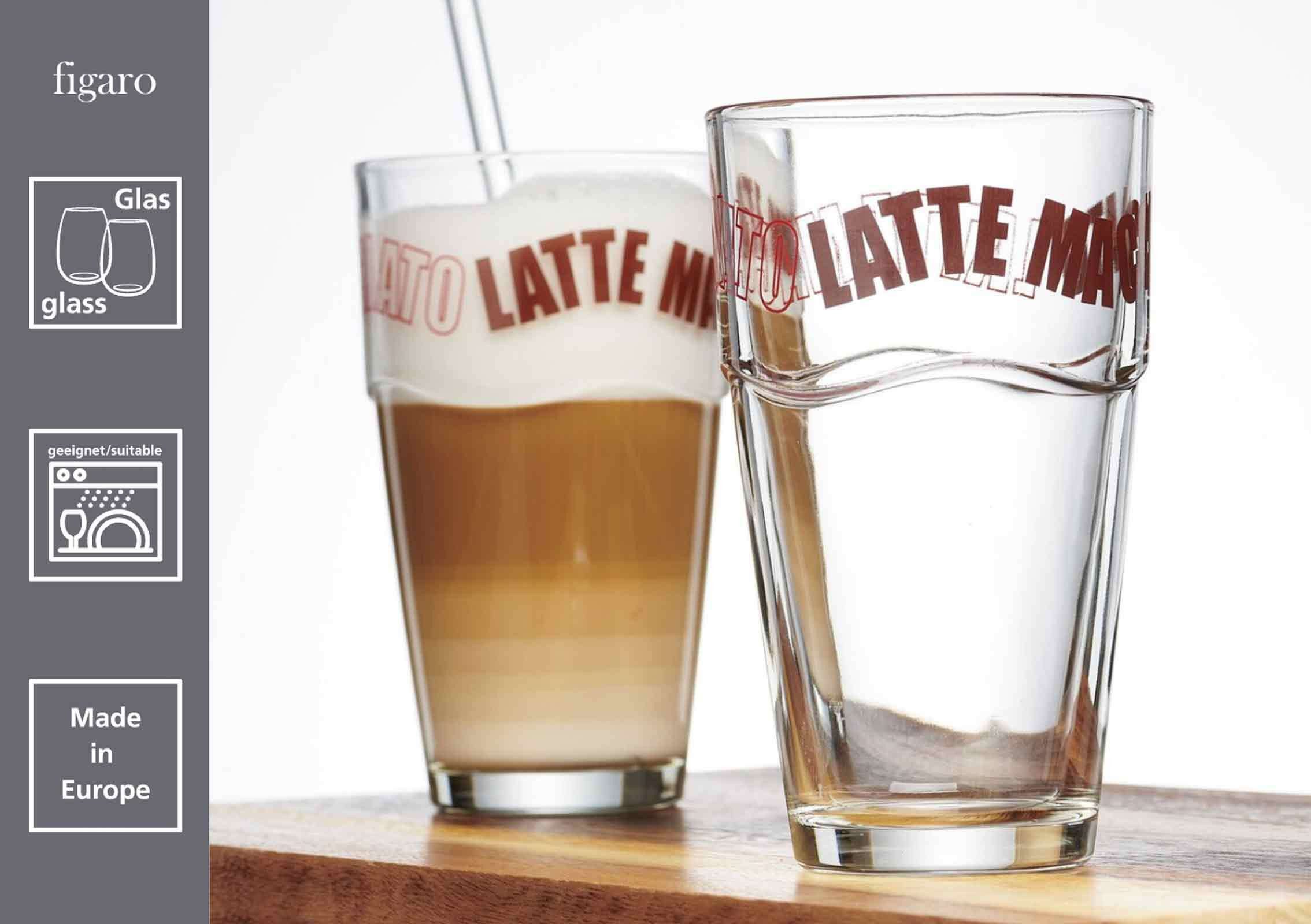 Ritzenhoff & Breker Latte-Macchiato-Glas Figaro Latte Macchiato Gläser 320 ml 6er Set, 6-tlg., Glas