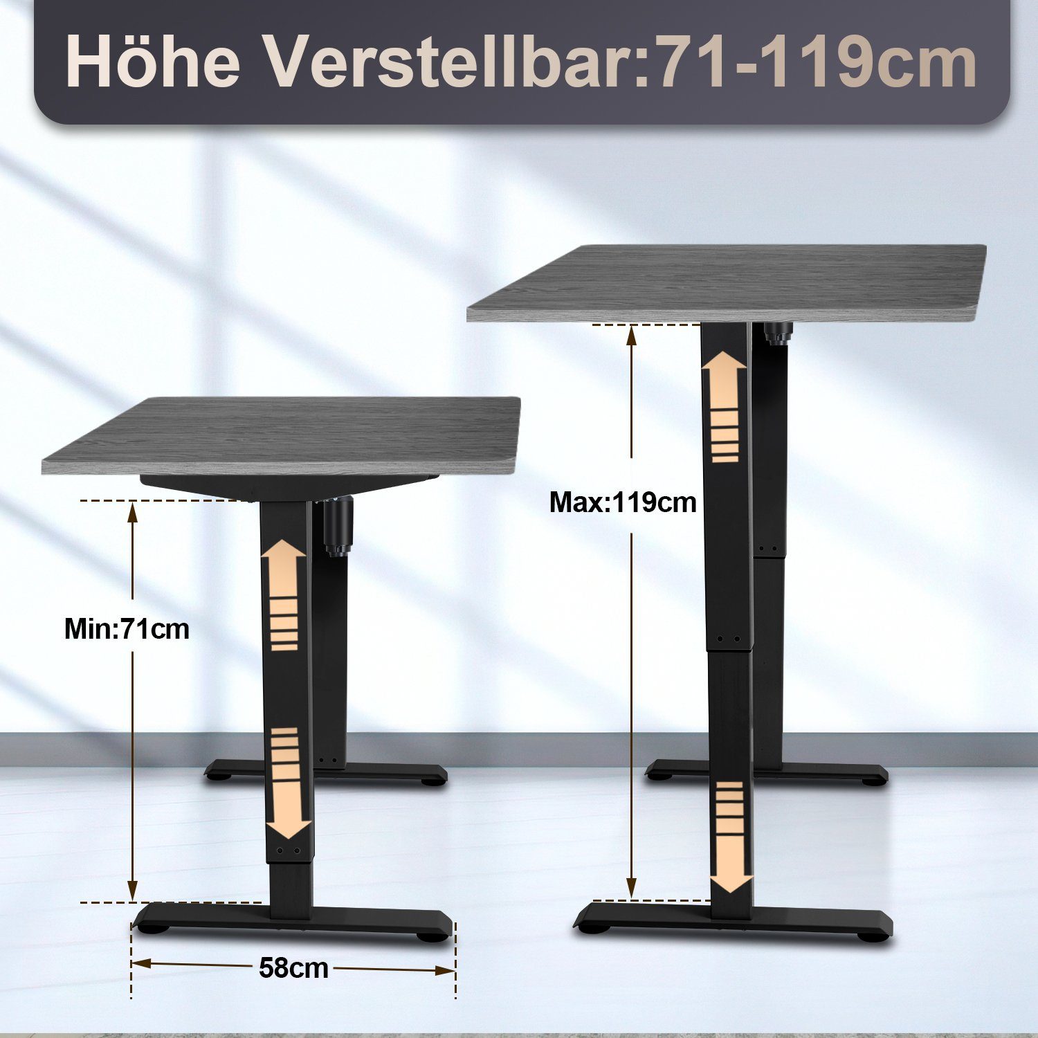 Tisch Höhenverstellbarer Teleskop Schreibtisch 80kg, Lospitch bis belastbar Schreibtisch Stahl