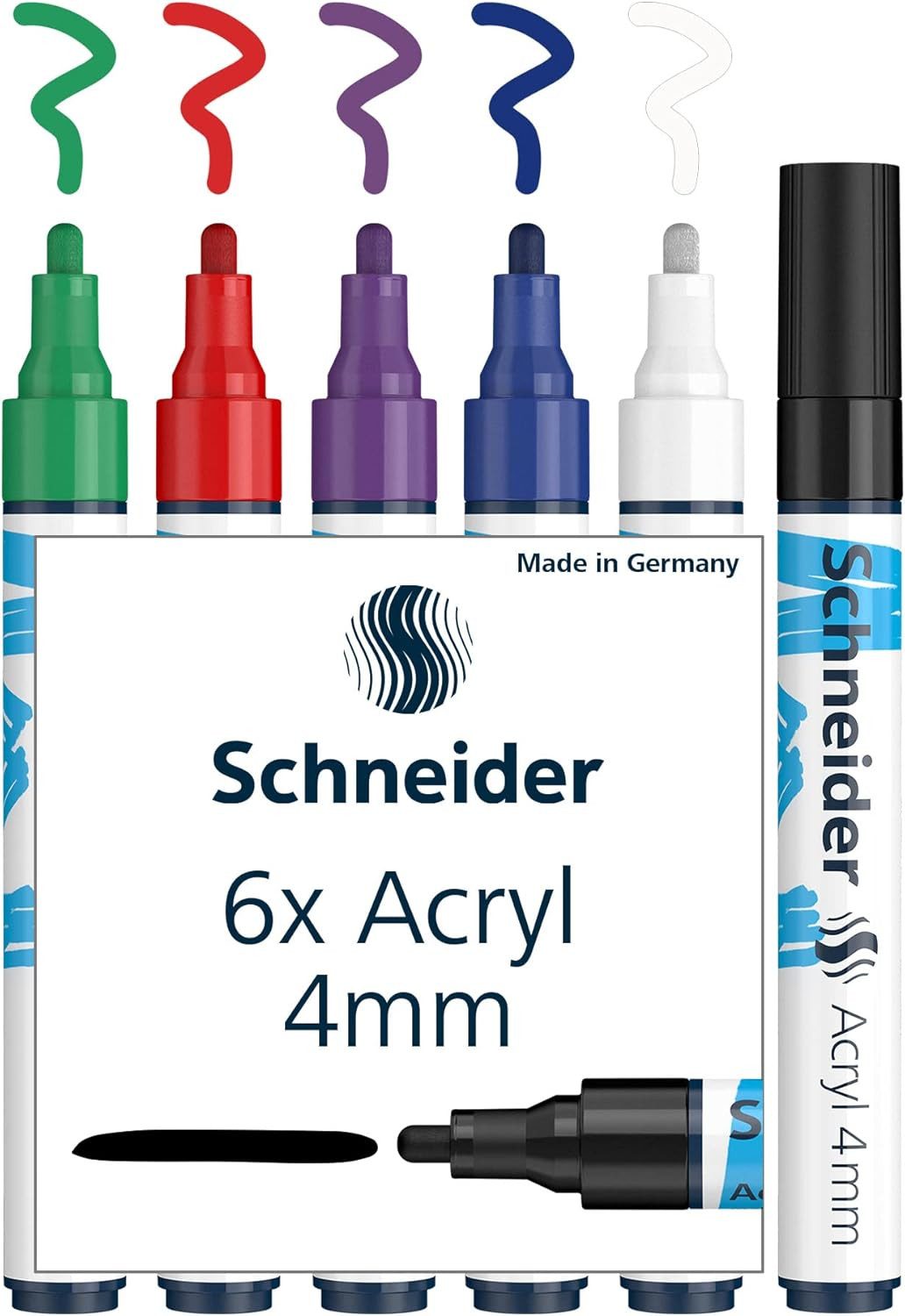 SCHNEIDER NOVUS Маркеры Schneider Acrylmarker 320, 6 Stück 4 mm Rundspitze hochdeckende Acrylfarben versch. Sets