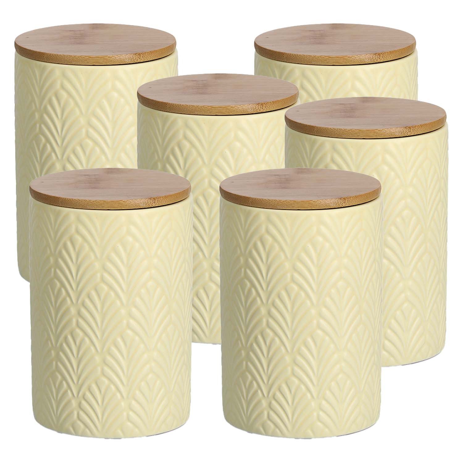 Zeller Present Vorratsdose 6 Stück Vorratsdose Keramik mit Bambusdeckel, gelb - 720ml, Ø 10cm, Keramik, (6-tlg)