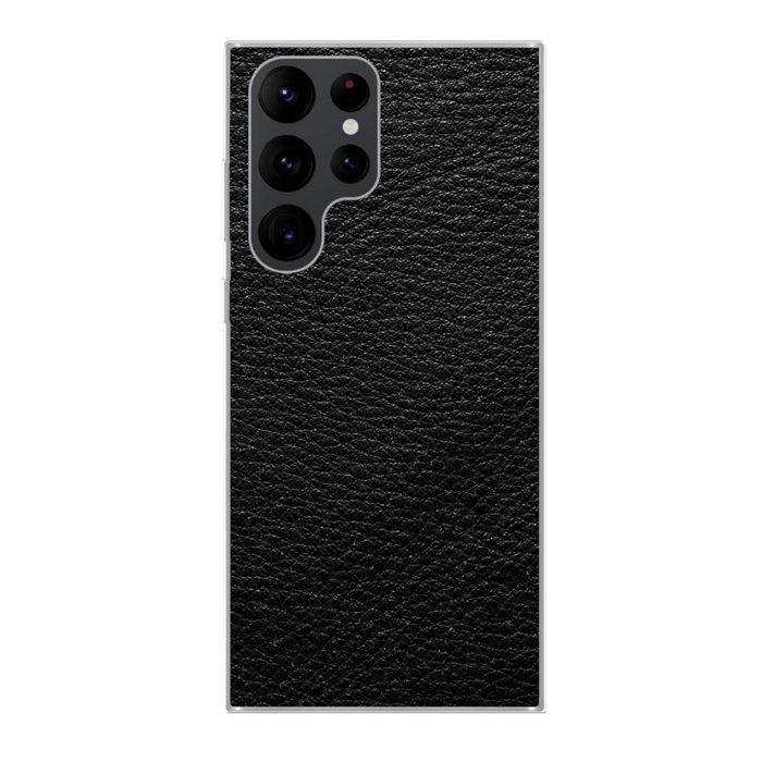 MuchoWow Handyhülle Leder - Lederoptik - Schwarz - Grau Phone Case Handyhülle Samsung Galaxy S22 Ultra Silikon Schutzhülle