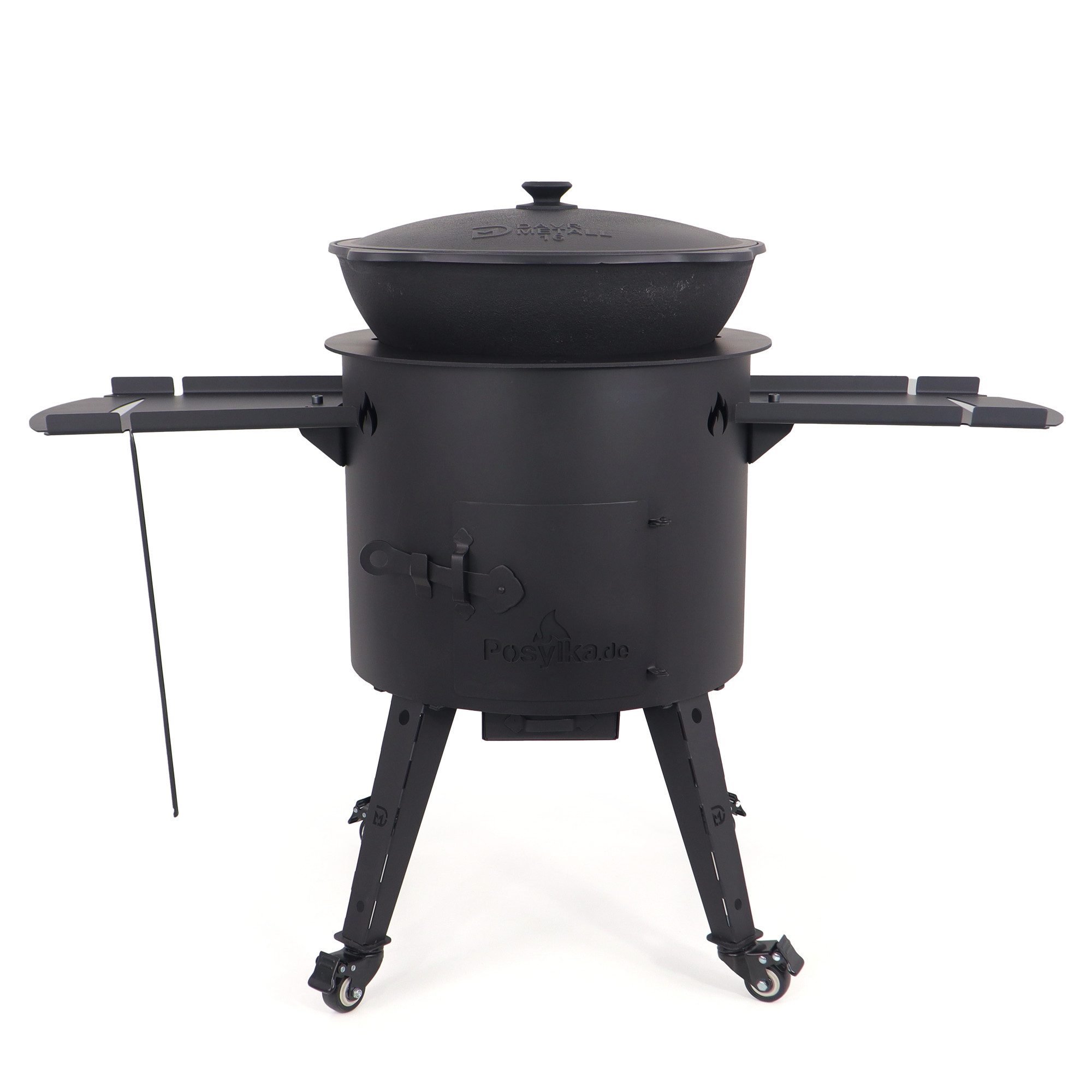 Posylka.de Feuerstelle Kasanofen Ø 44 cm Set Kasan 16 L rund Rollen Tische Platte 39,7 kg, (10-St)