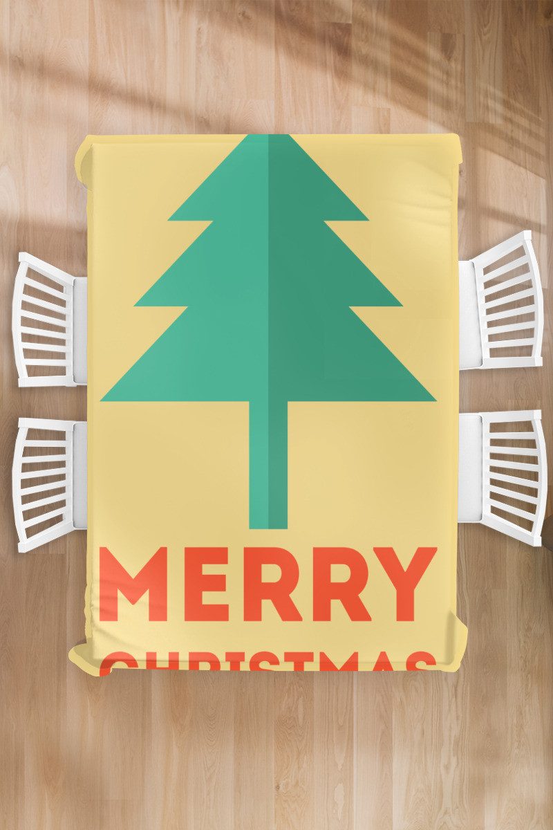 MuchoWow Tischdecke Weihnachten - Illustration - Weihnachtsbaum - Zitate - Frohe Weihnacht, Gartentischdecke und indoor, Wetterfest, Abwaschbar, 150x220 cm